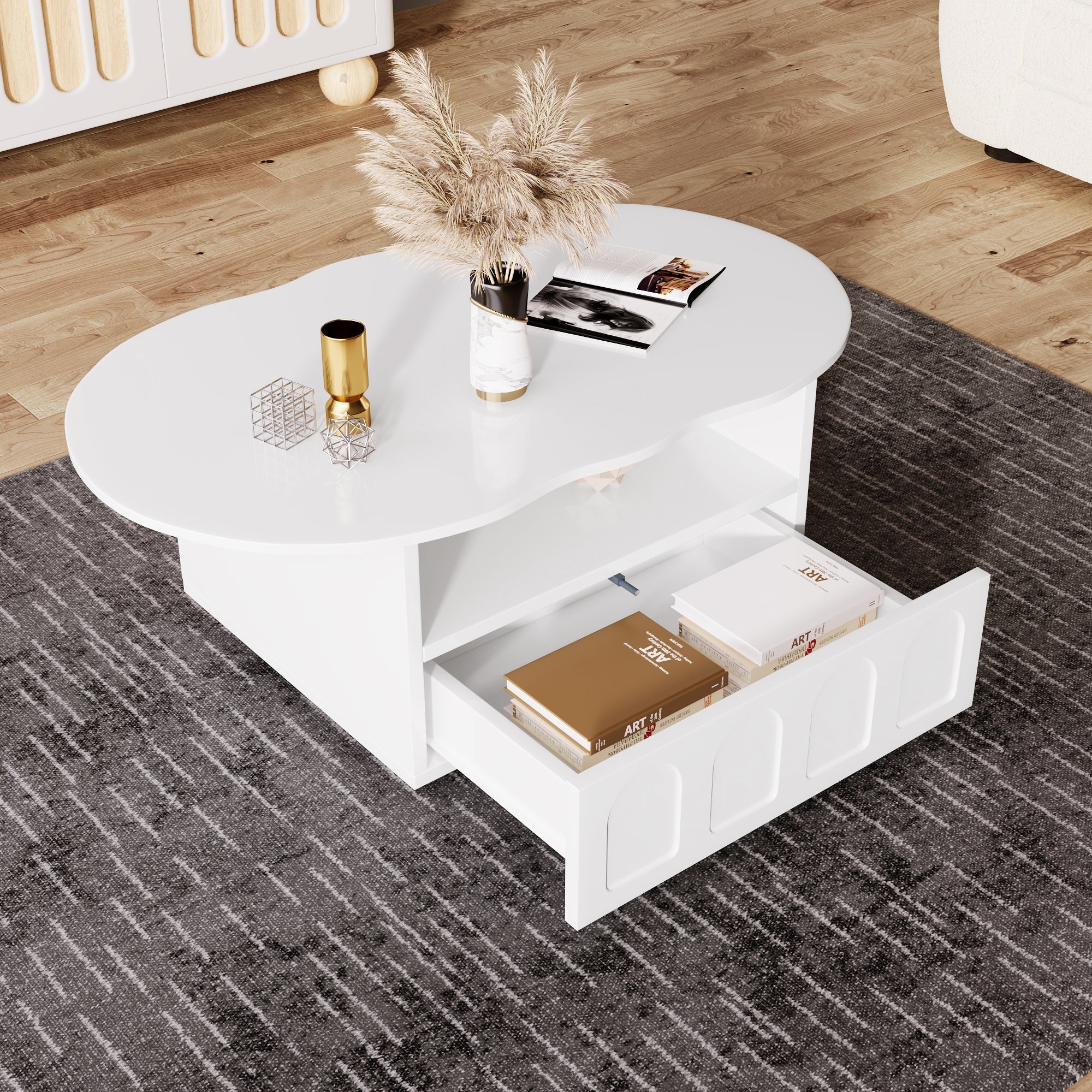 Coffee table, cloud-shaped with drawers and storage compartments - Image 5