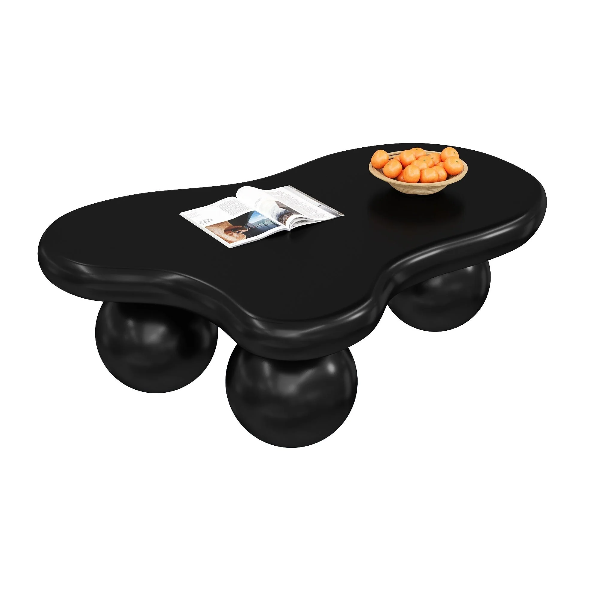 Coffee Table, Cloud-Shaped with LED Lighting & Round Legs, Black - Image 4