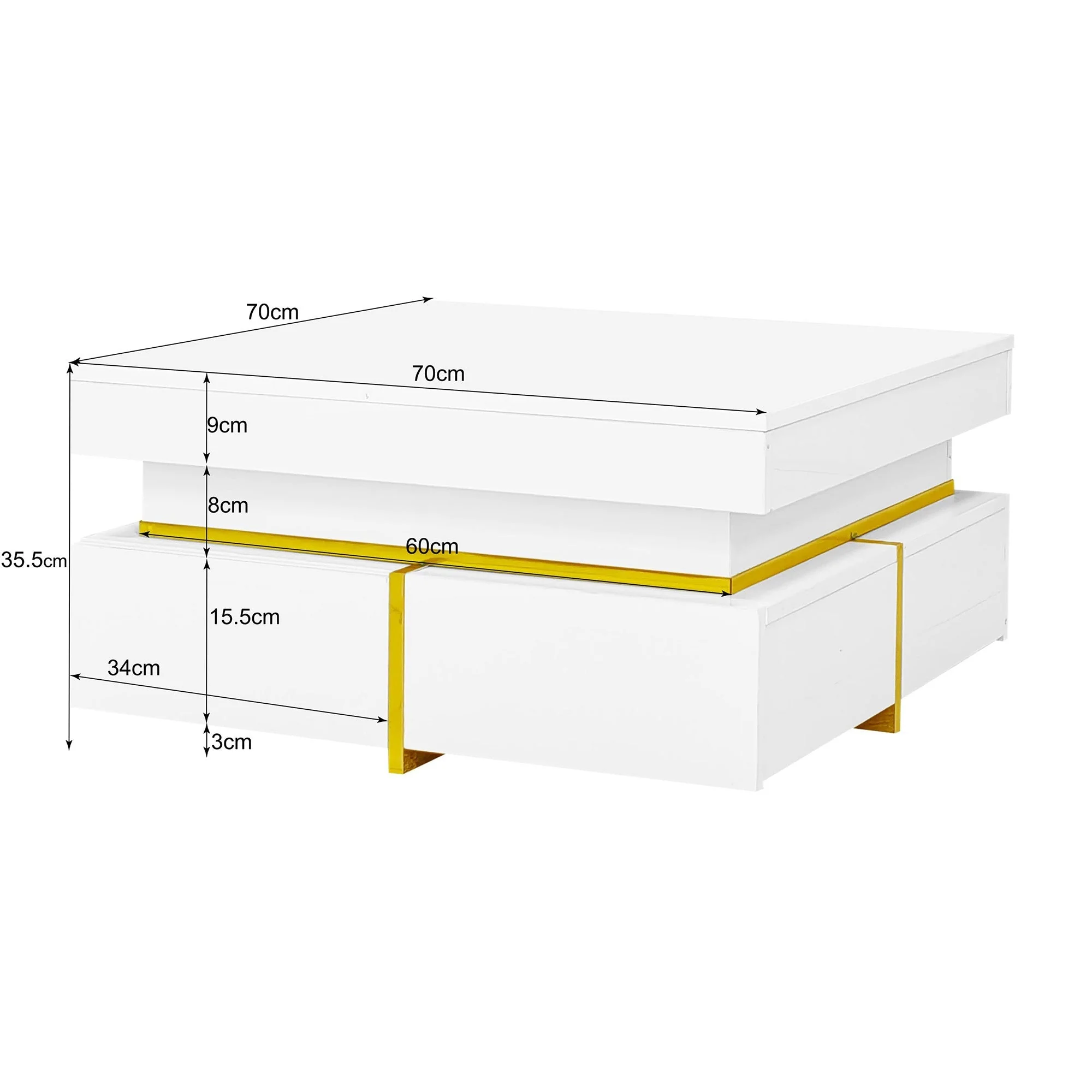 Coffee Table, High-Gloss, Drawers and Gold Accents - Image 5