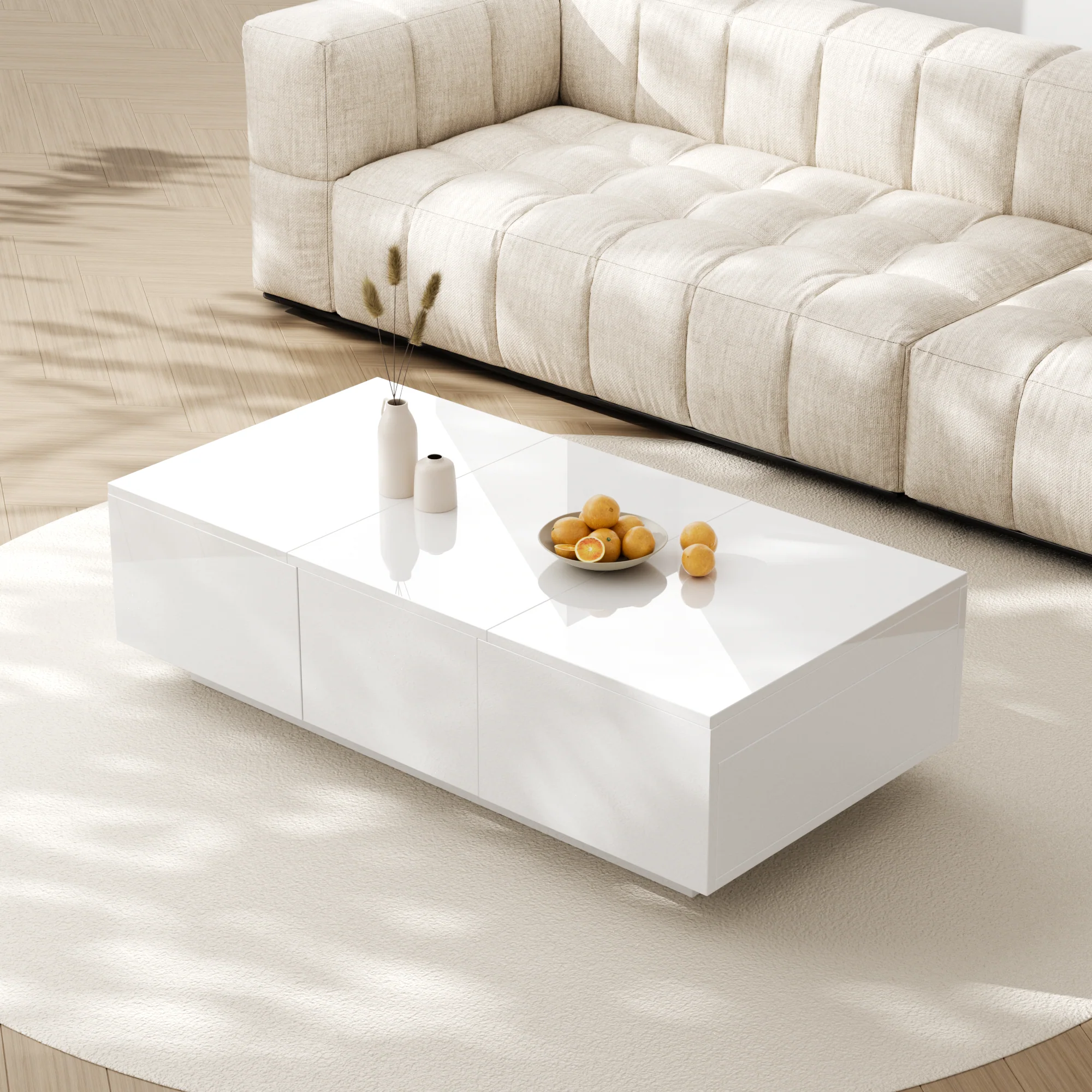 Coffee Table, High Gloss Living Room Table with Push-Pull Storage, Double-Sided Drawers - Image 3