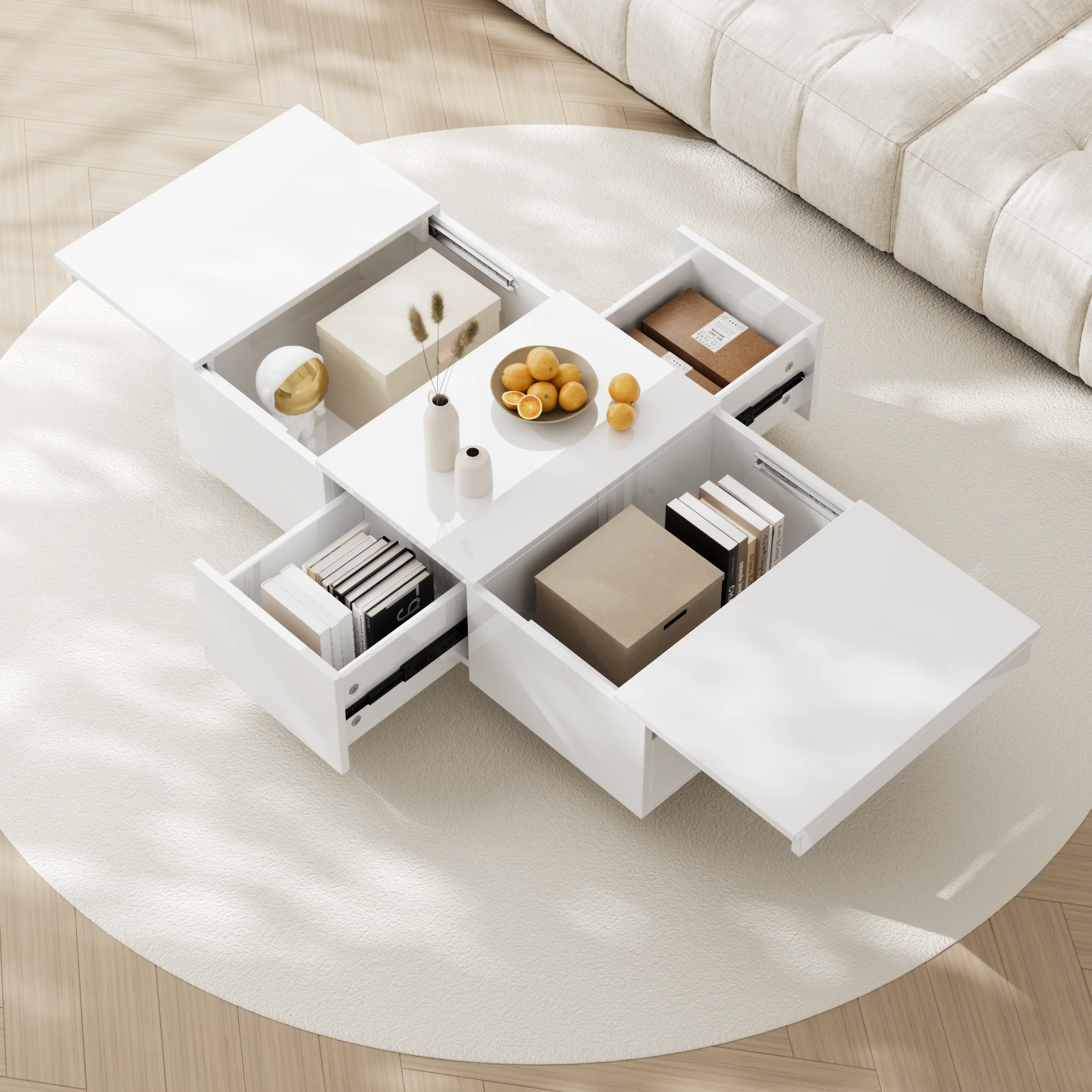 Coffee Table, High Gloss Living Room Table with Push-Pull Storage, Double-Sided Drawers - Image 4