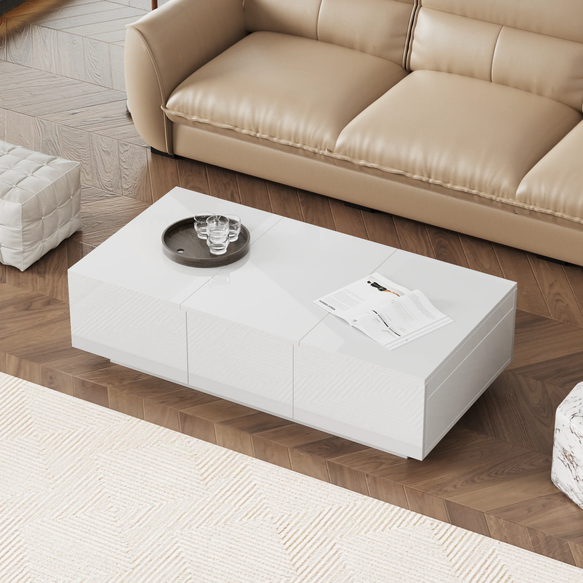 Coffee Table, High Gloss Living Room Table with Push-Pull Storage, Double-Sided Drawers - Image 7