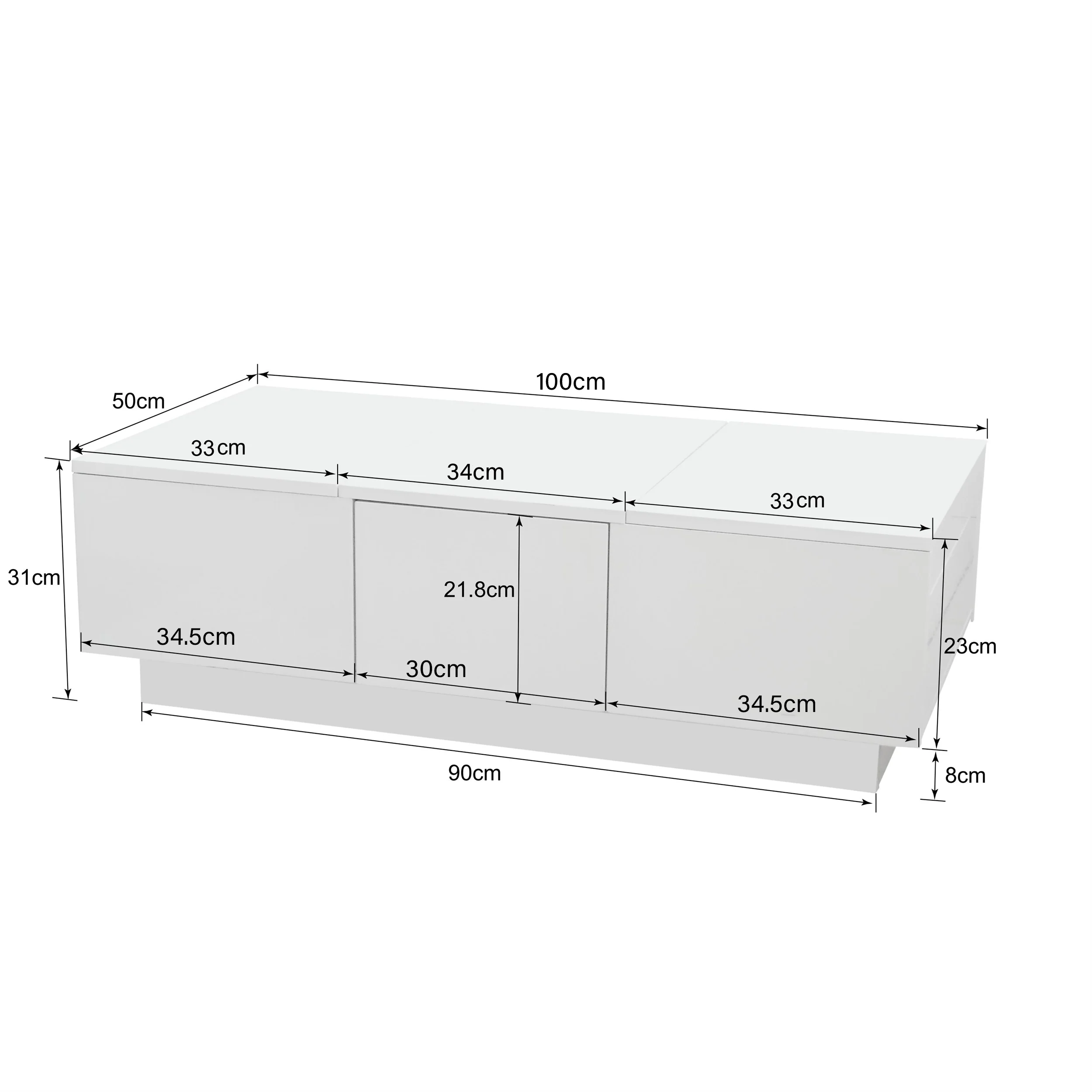 Coffee Table, High Gloss Living Room Table with Push-Pull Storage, Double-Sided Drawers - Image 8