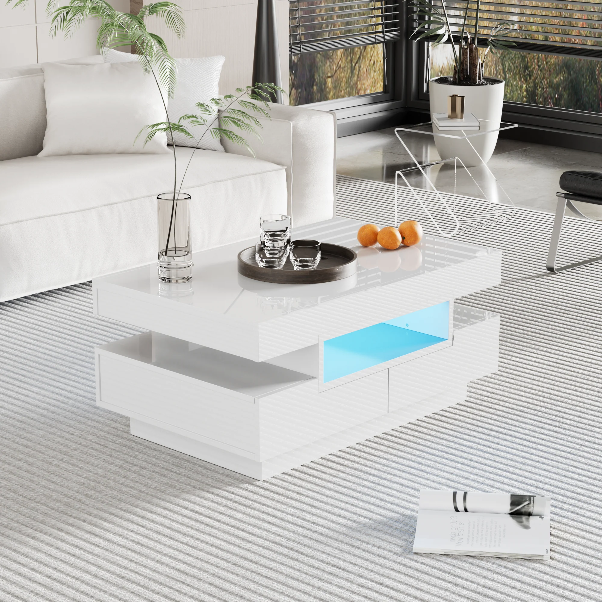 Coffee table high-gloss surface, LED light, four drawers, large storage space - Image 2