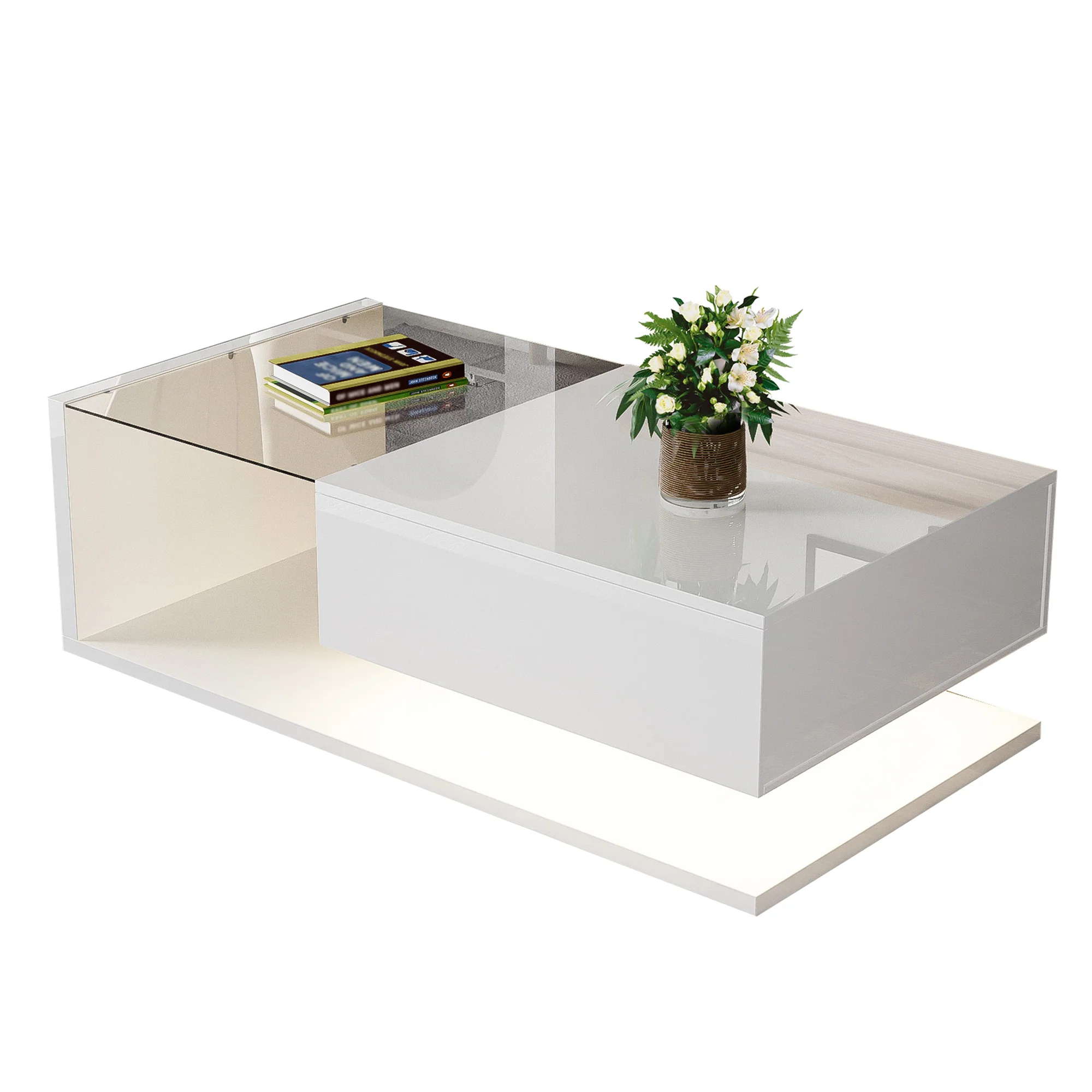 Coffee table, high-gloss white
Side table, coffee table, with glass and LED effect - Image 2