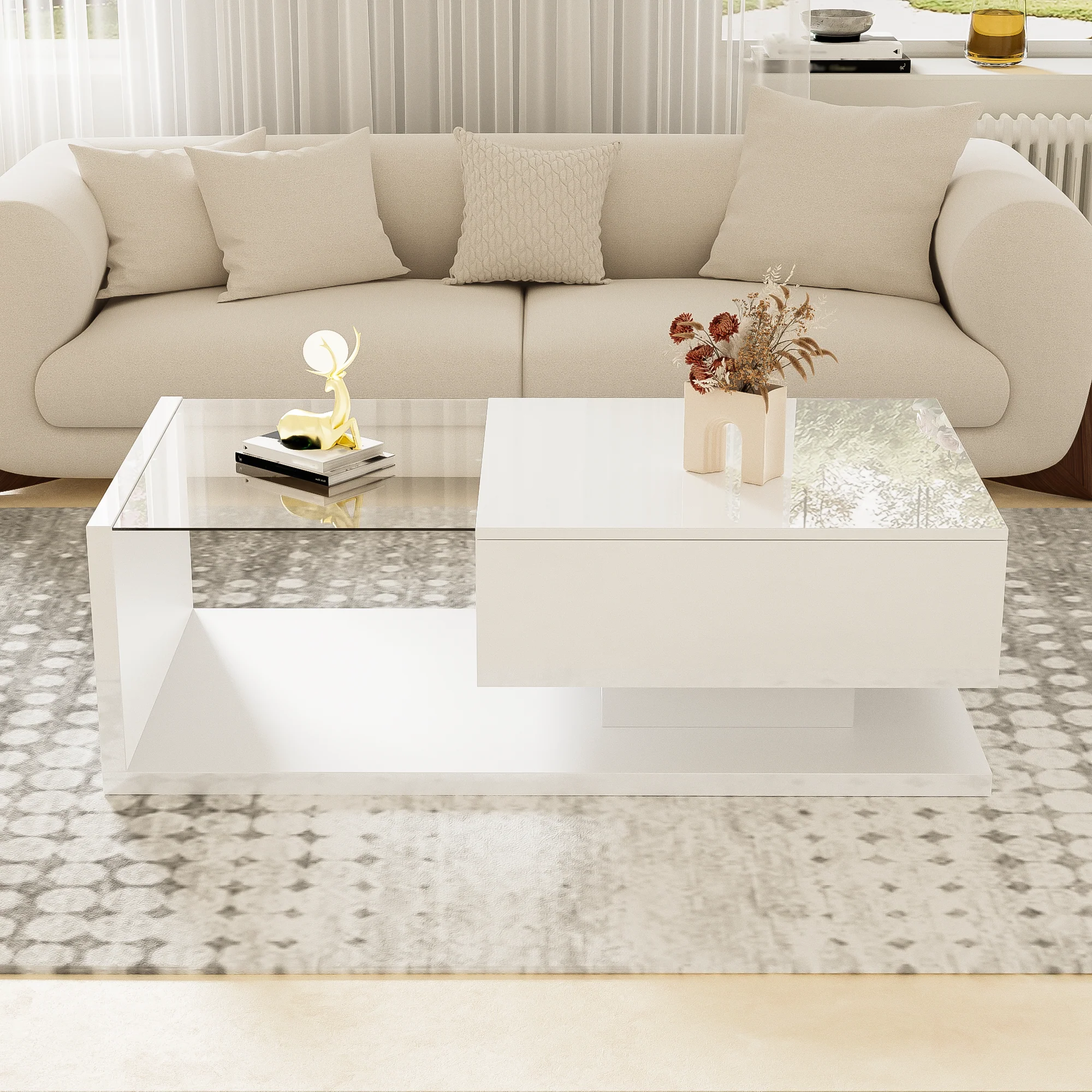 Coffee table, high-gloss white
Side table, coffee table, with glass and LED effect - Image 7
