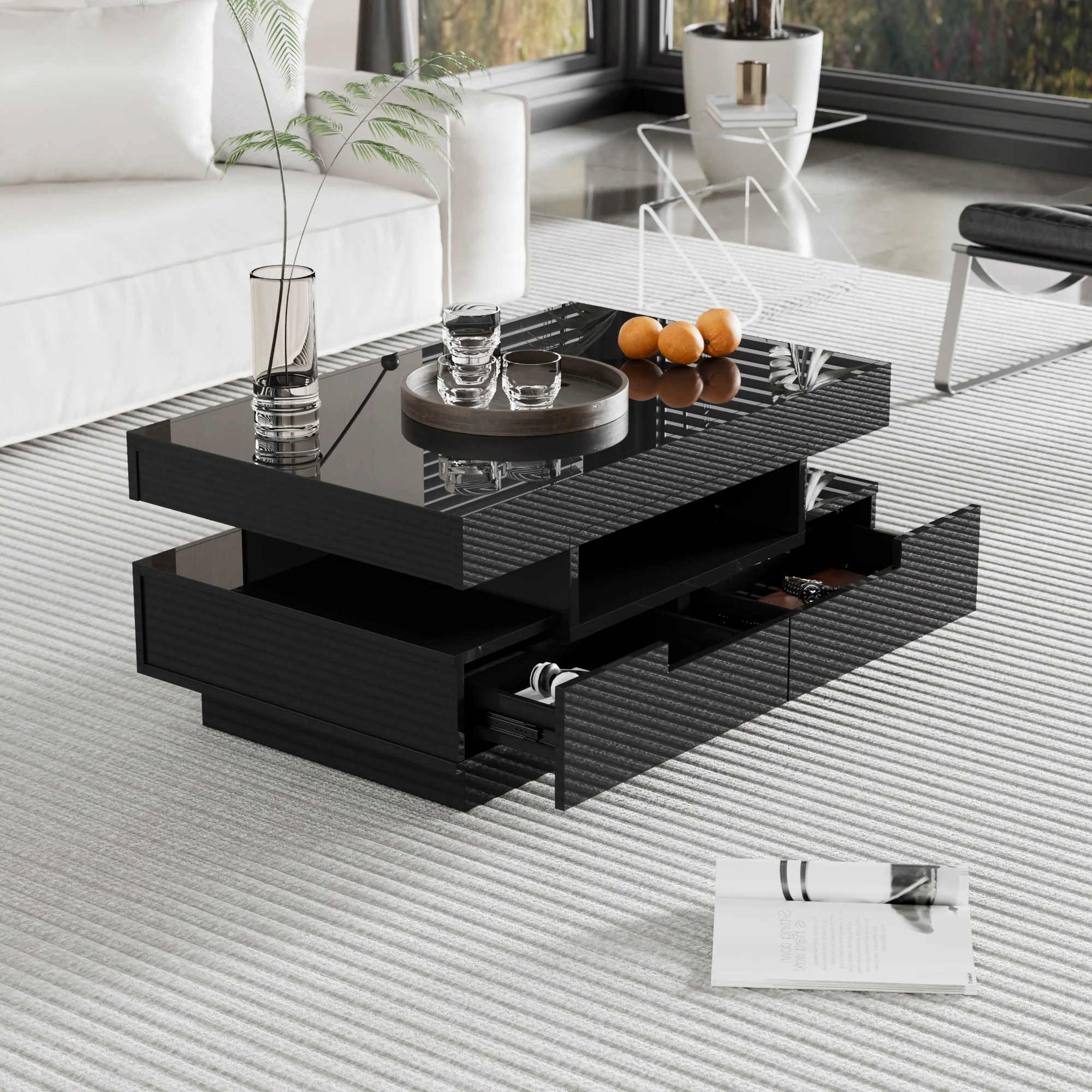 Coffee table, high-gloss with LED light, four drawers, large storage space - Image 8