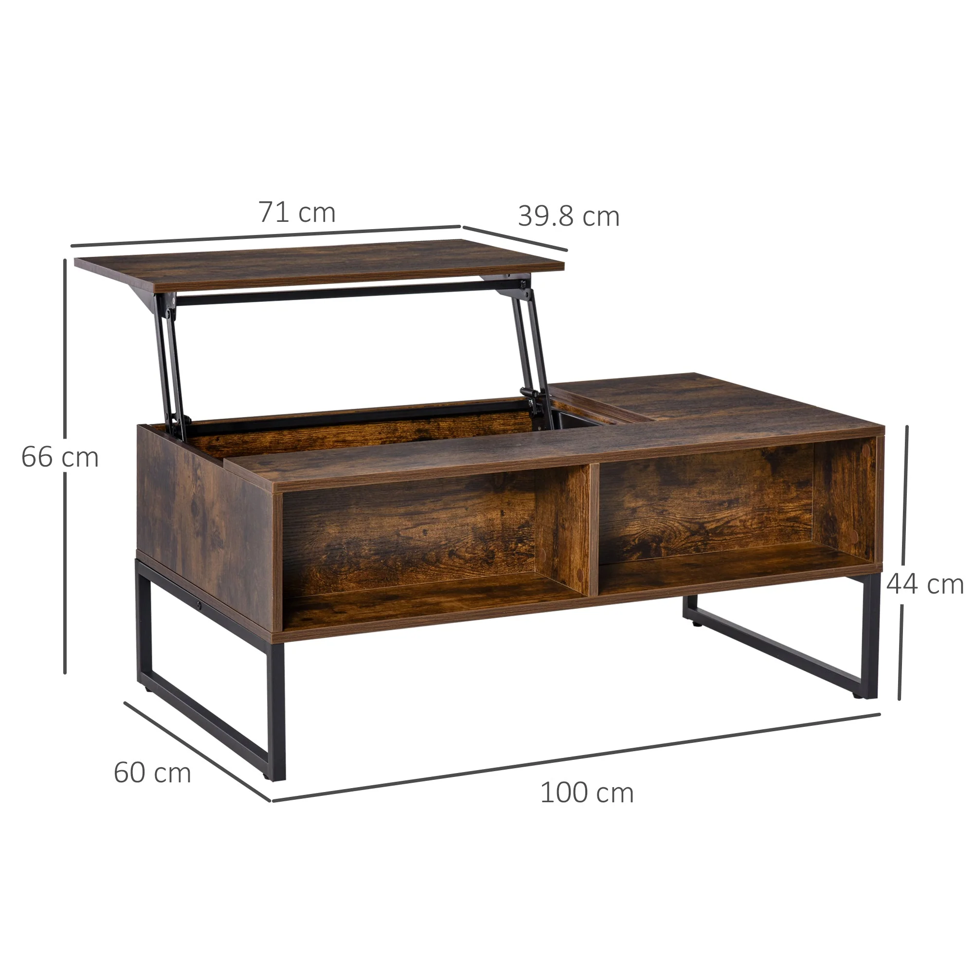 Coffee Table Living Room Height-Adjustable Top Brown Chipboard - Image 3