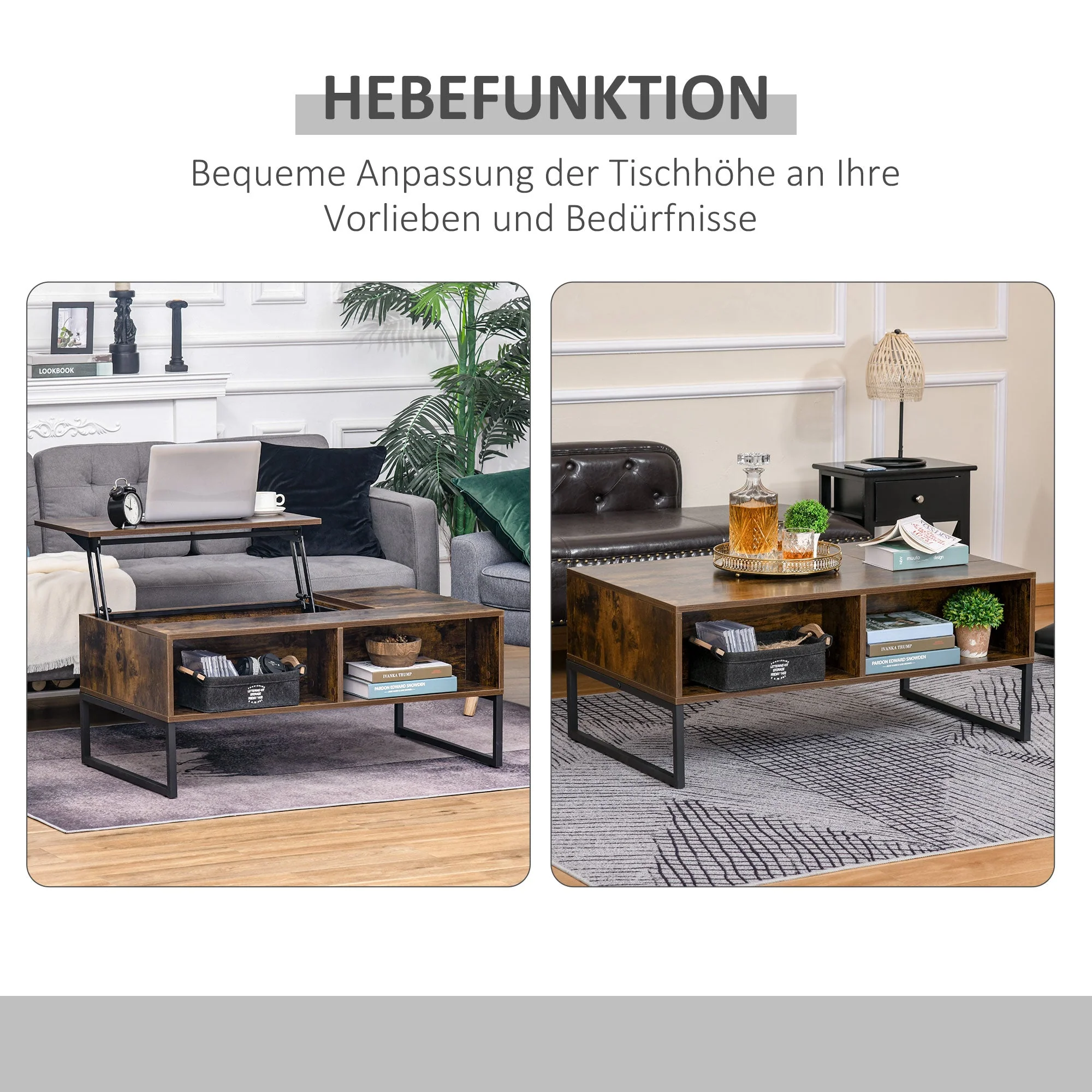Coffee Table Living Room Height-Adjustable Top Brown Chipboard - Image 4