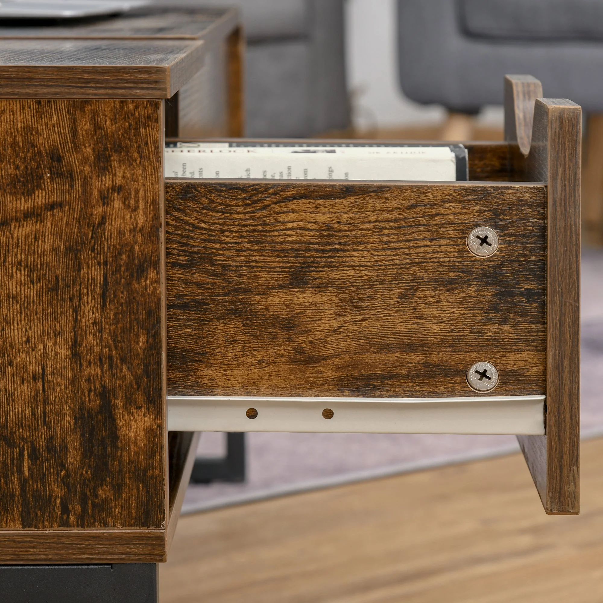 Coffee Table Living Room Height-Adjustable Top Brown Chipboard - Image 7