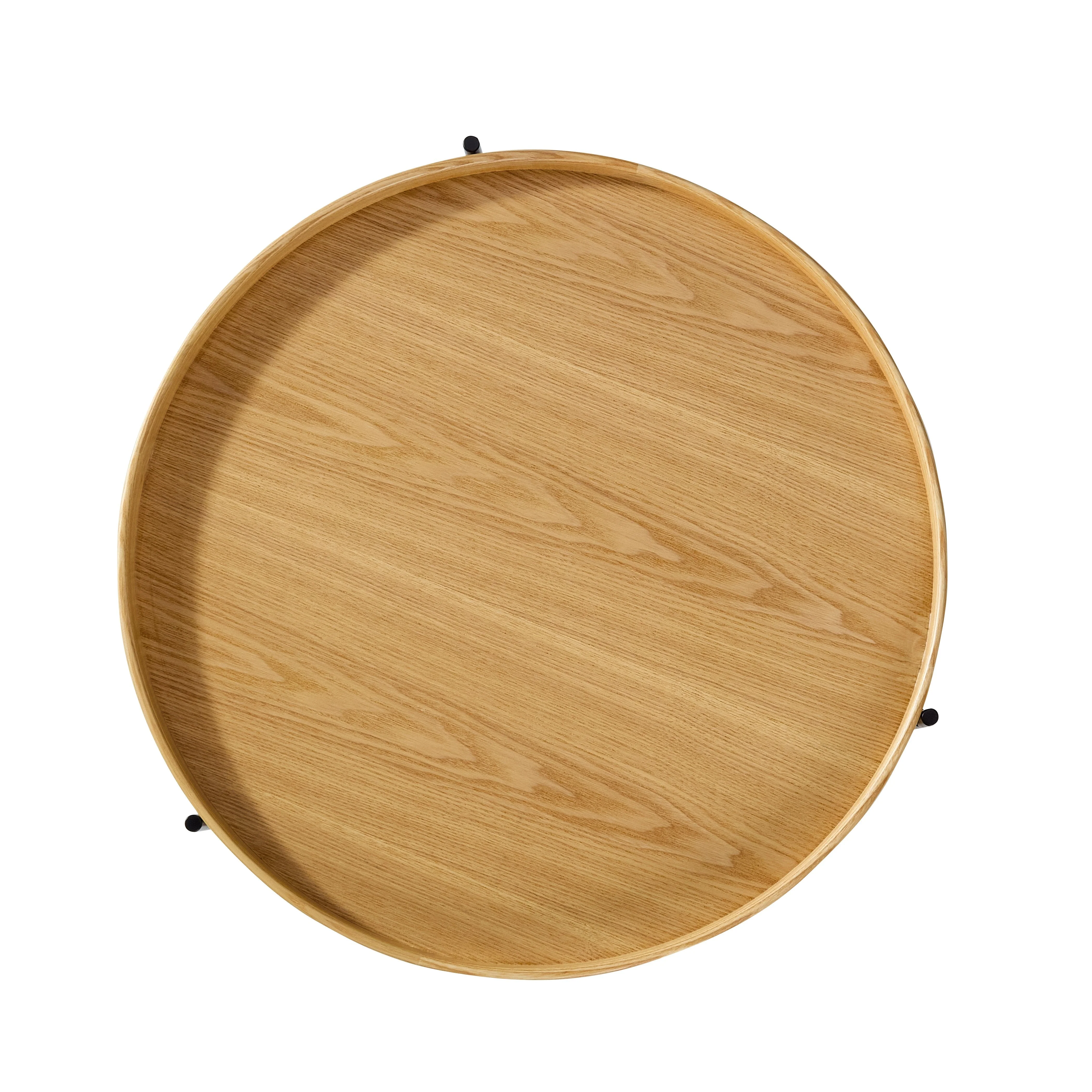 Coffee Table Modern 2-Tier Round Tray Wood & Iron - Image 2