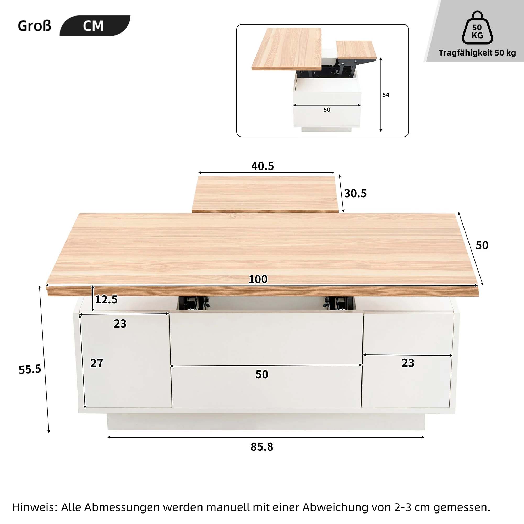 Coffee Table, Modern Double Lift Mechanism with Hidden Storage, 50kg Capacity - Image 3