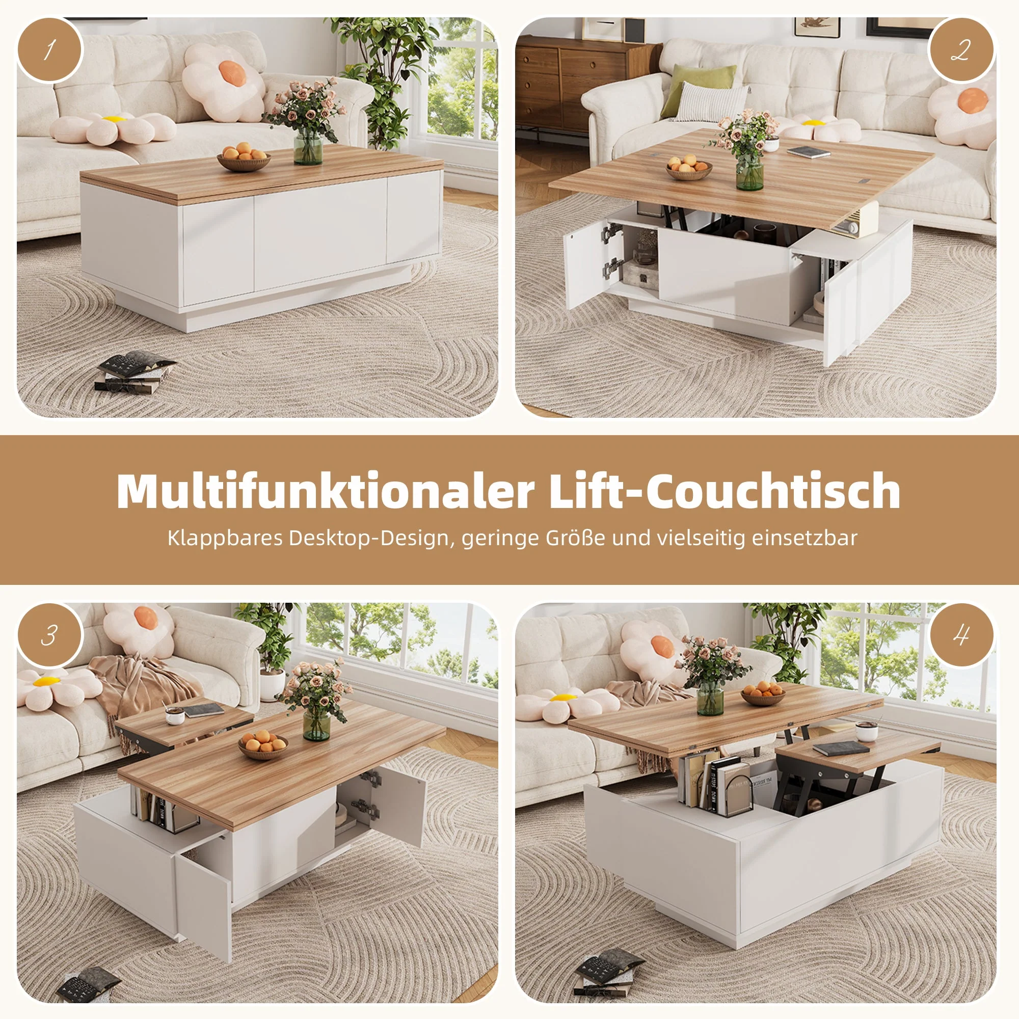 Coffee Table, Modern Double Lift Mechanism with Hidden Storage, 50kg Capacity - Image 6