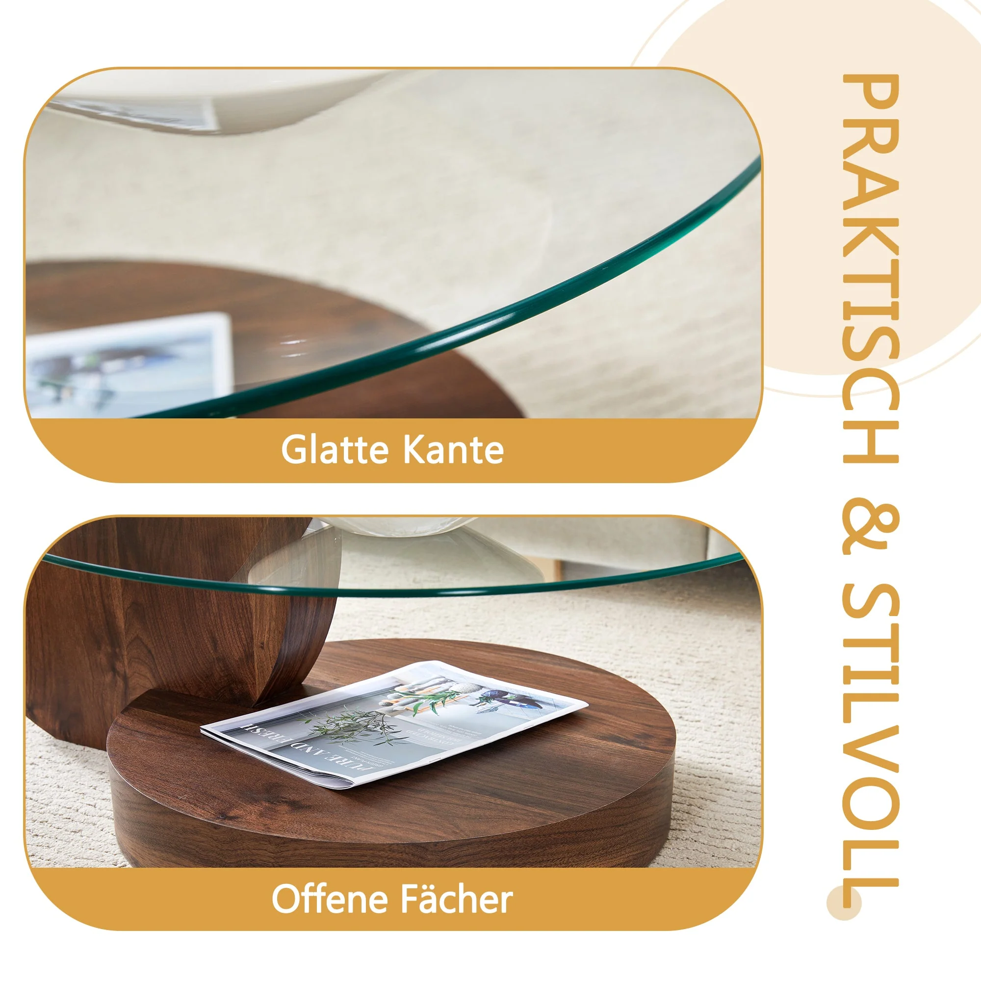 Coffee Table Modern Minimalist Multi-Layer Tempered Glass & MDF - Image 5
