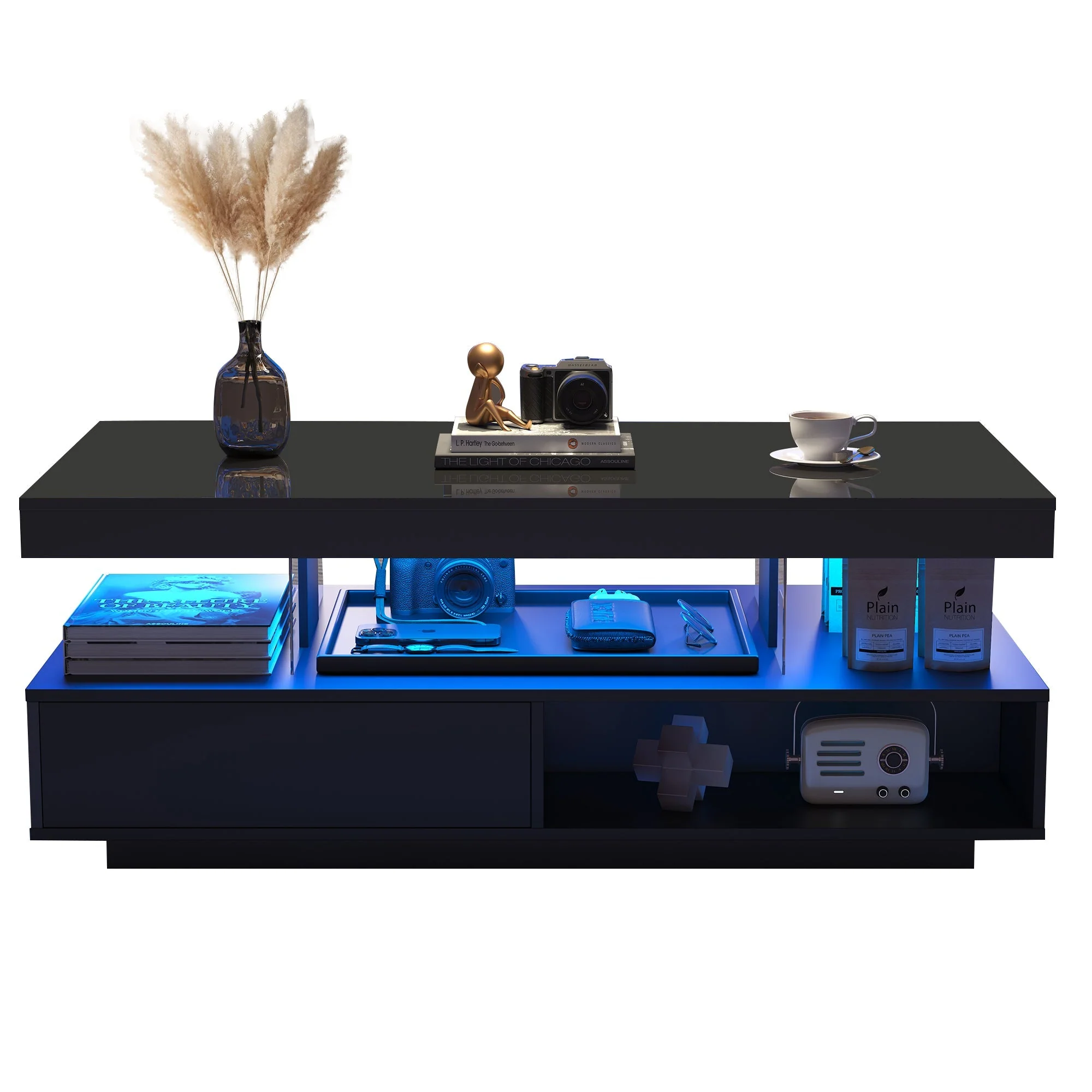 Coffee Table Push-Pull Storage Black Particle Board - Image 2