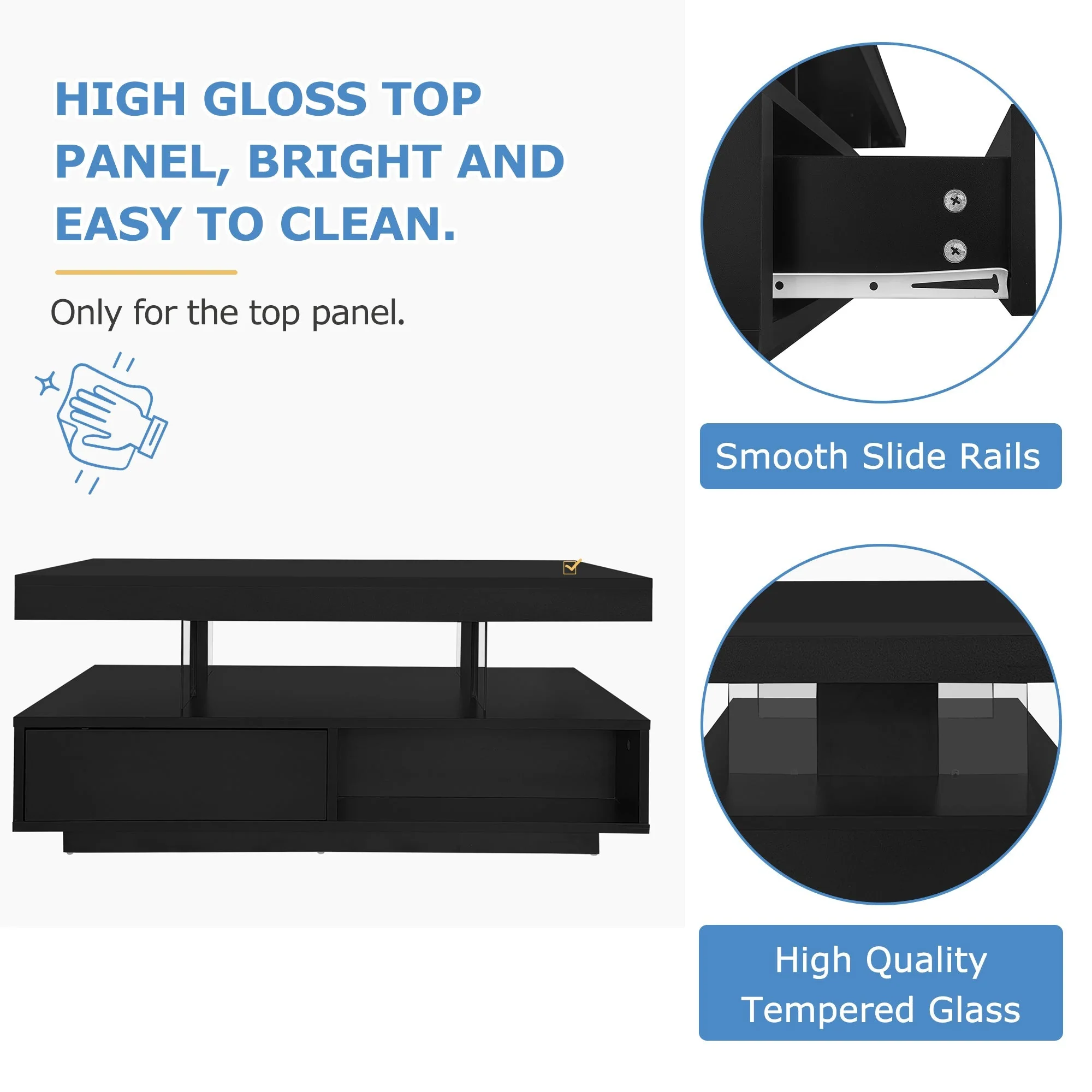 Coffee Table Push-Pull Storage Black Particle Board - Image 5