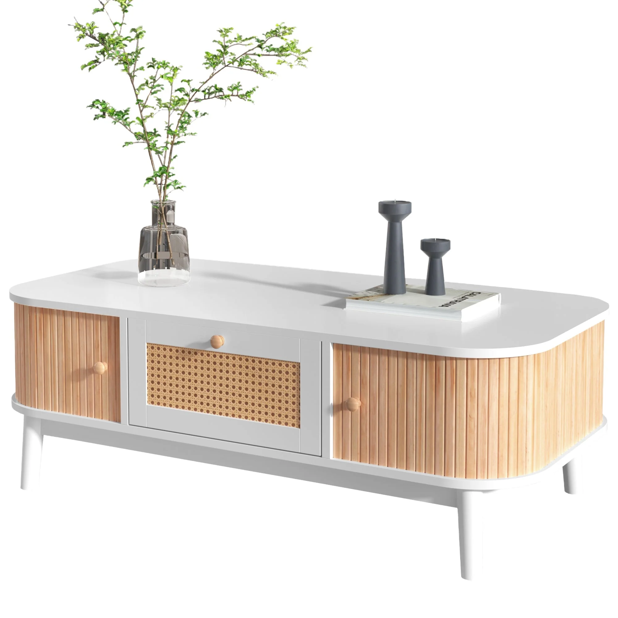 Coffee table rattan, drawers with rattan and solid wood slats, solid wood legs, natural country style. - Image 11