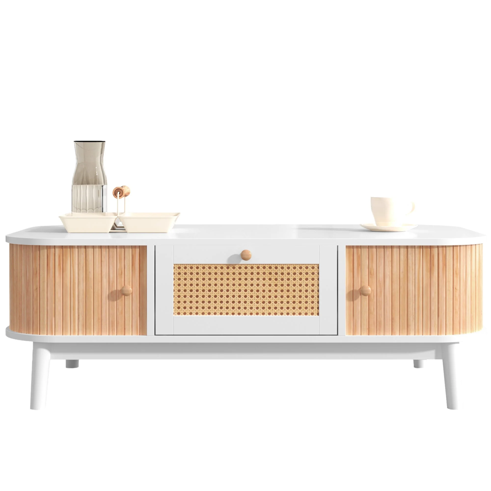 Coffee table rattan, drawers with rattan and solid wood slats, solid wood legs, natural country style. - Image 5