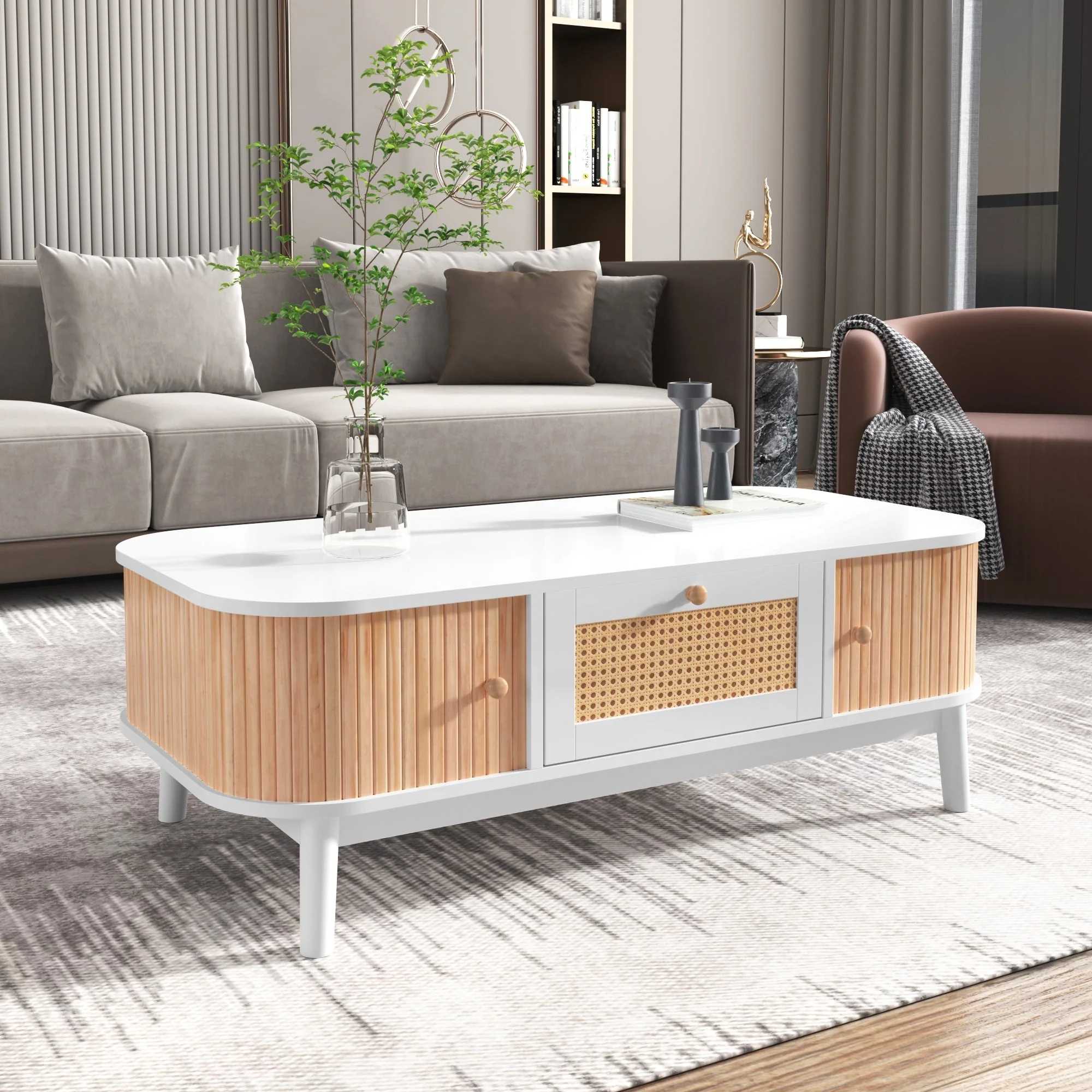 Coffee table rattan, drawers with rattan and solid wood slats, solid wood legs, natural country style. - Image 7