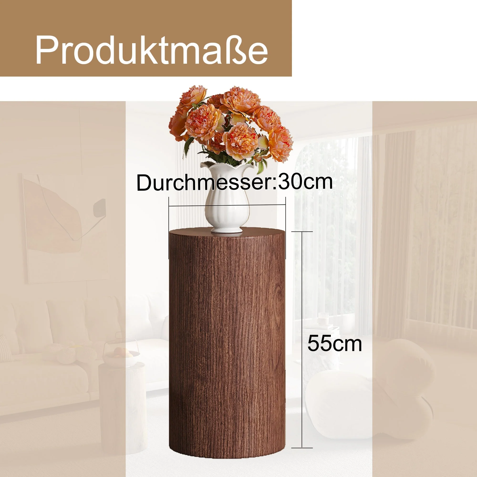 Coffee Table Round Minimalist Design MDF - Walnut - Image 4