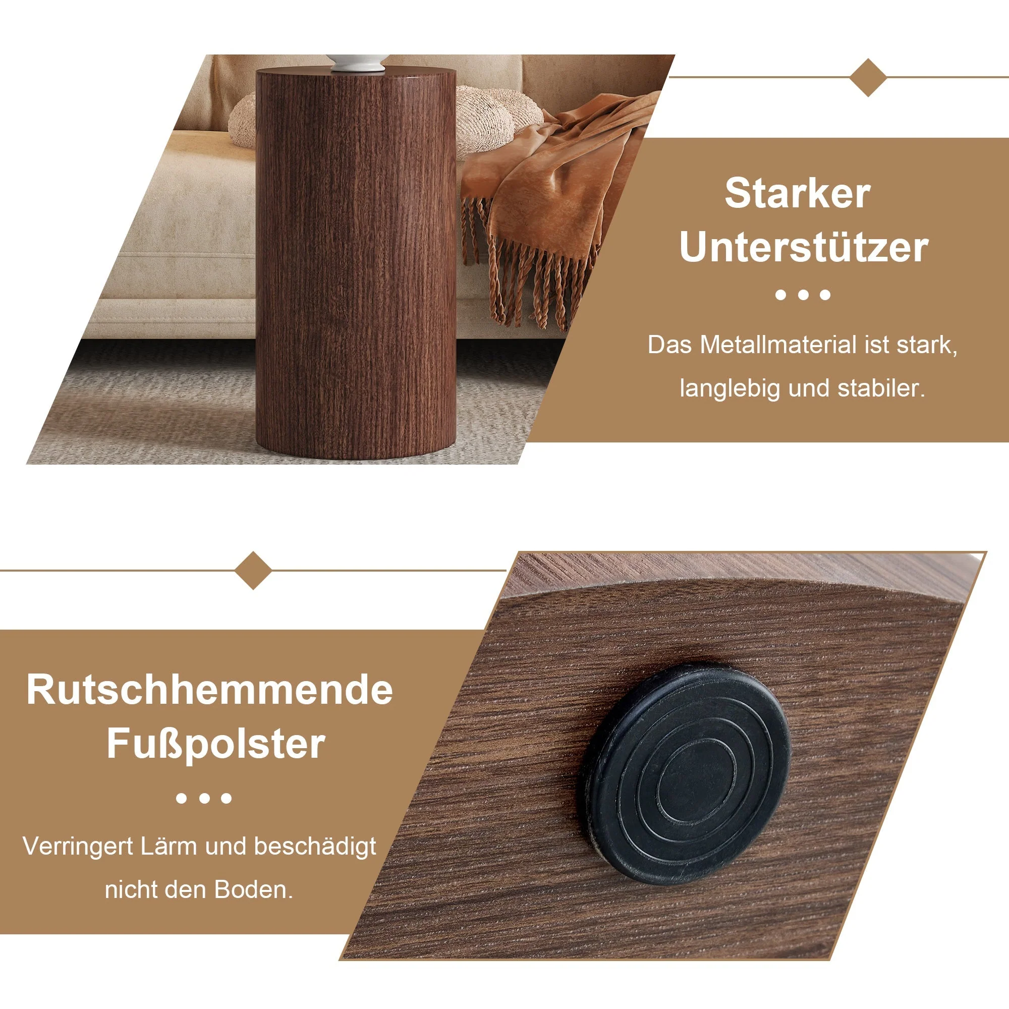 Coffee Table Round Minimalist Design MDF - Walnut - Image 7