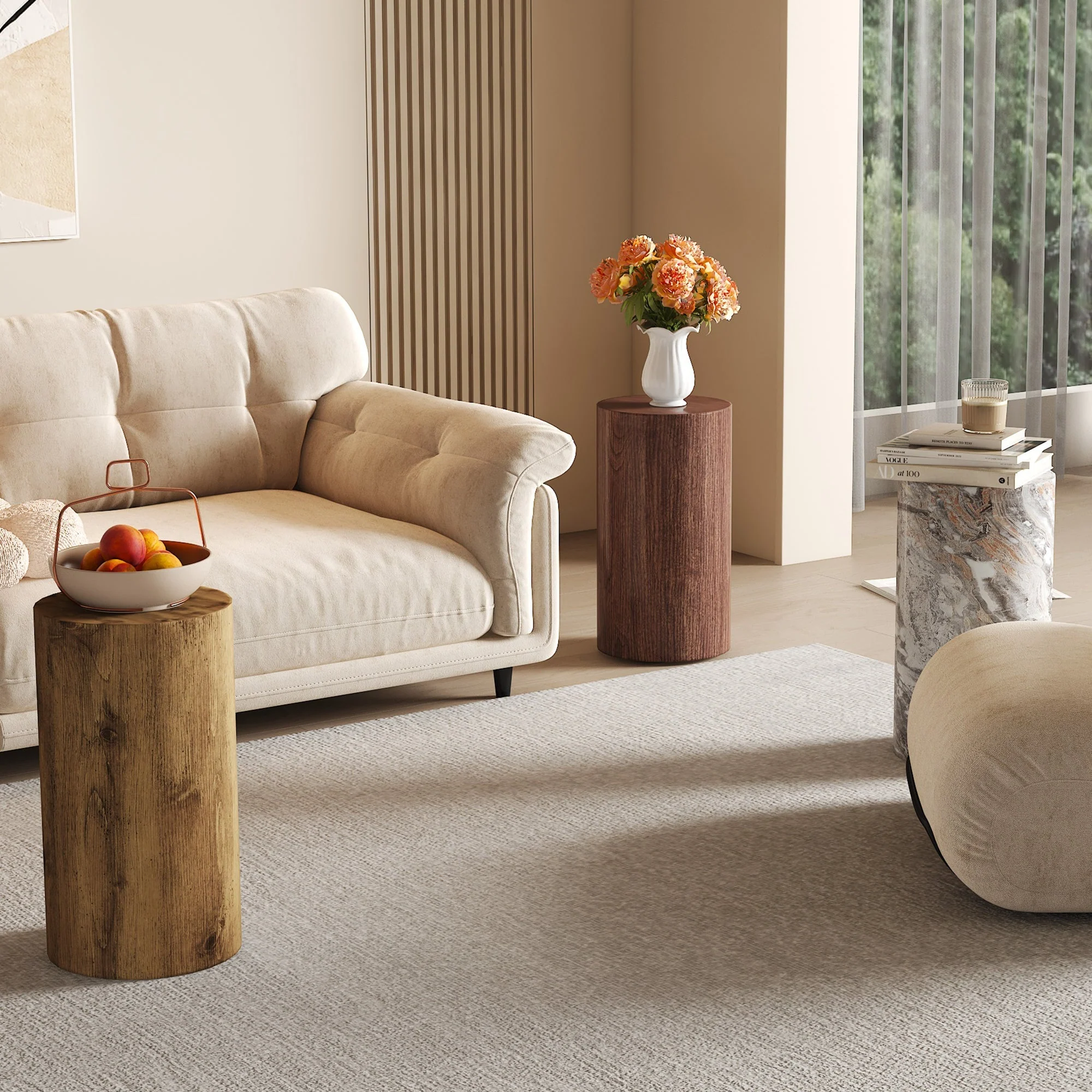 Coffee Table Round Minimalist Design MDF - Walnut - Image 9