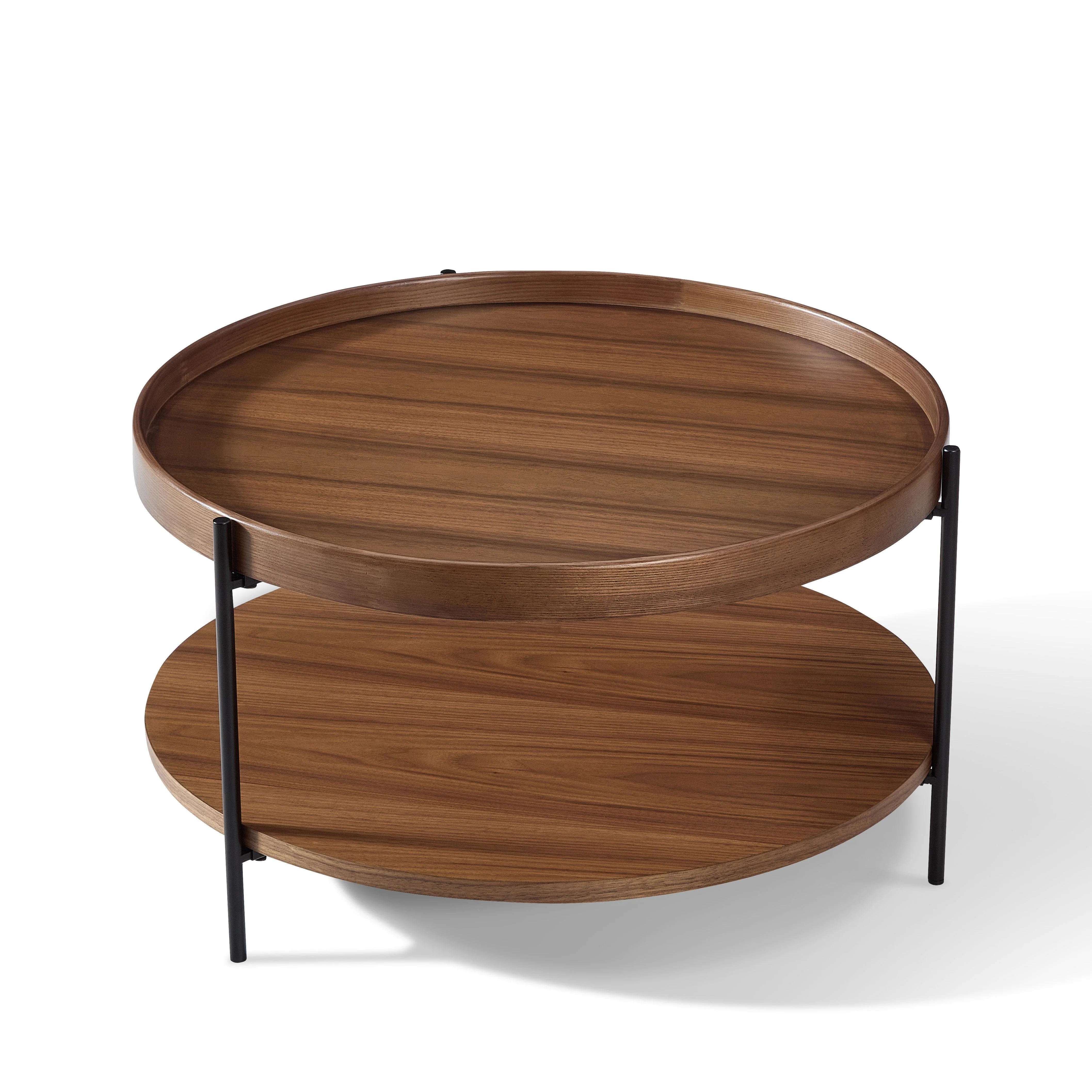Coffee Table Scandinavian Metal Cross Frame 69x69x38cm - Walnut Veneer - Image 2