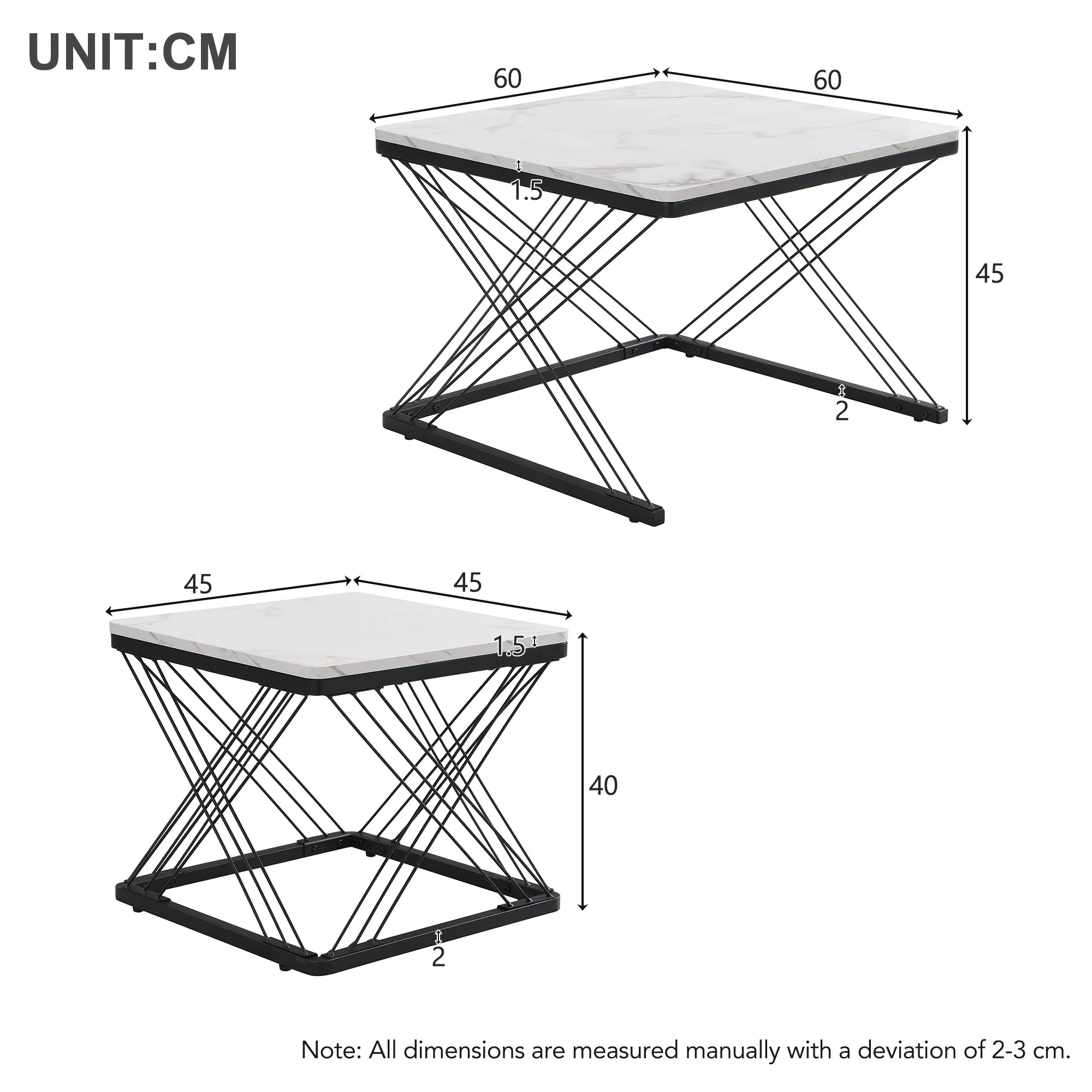 Coffee Table Set 2-Piece Square High-Gloss Marble Look - Image 7