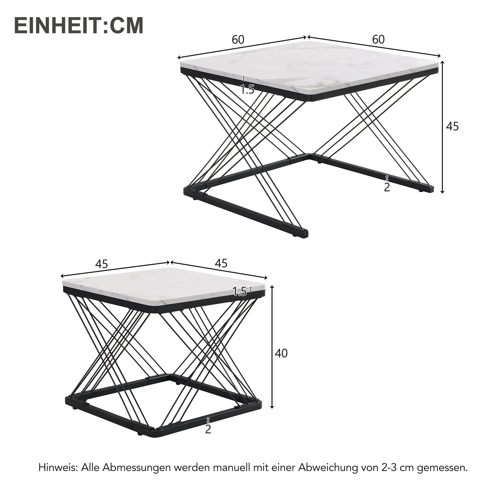 Coffee Table Set 2-Piece Square High-Gloss Marble Look - Image 8