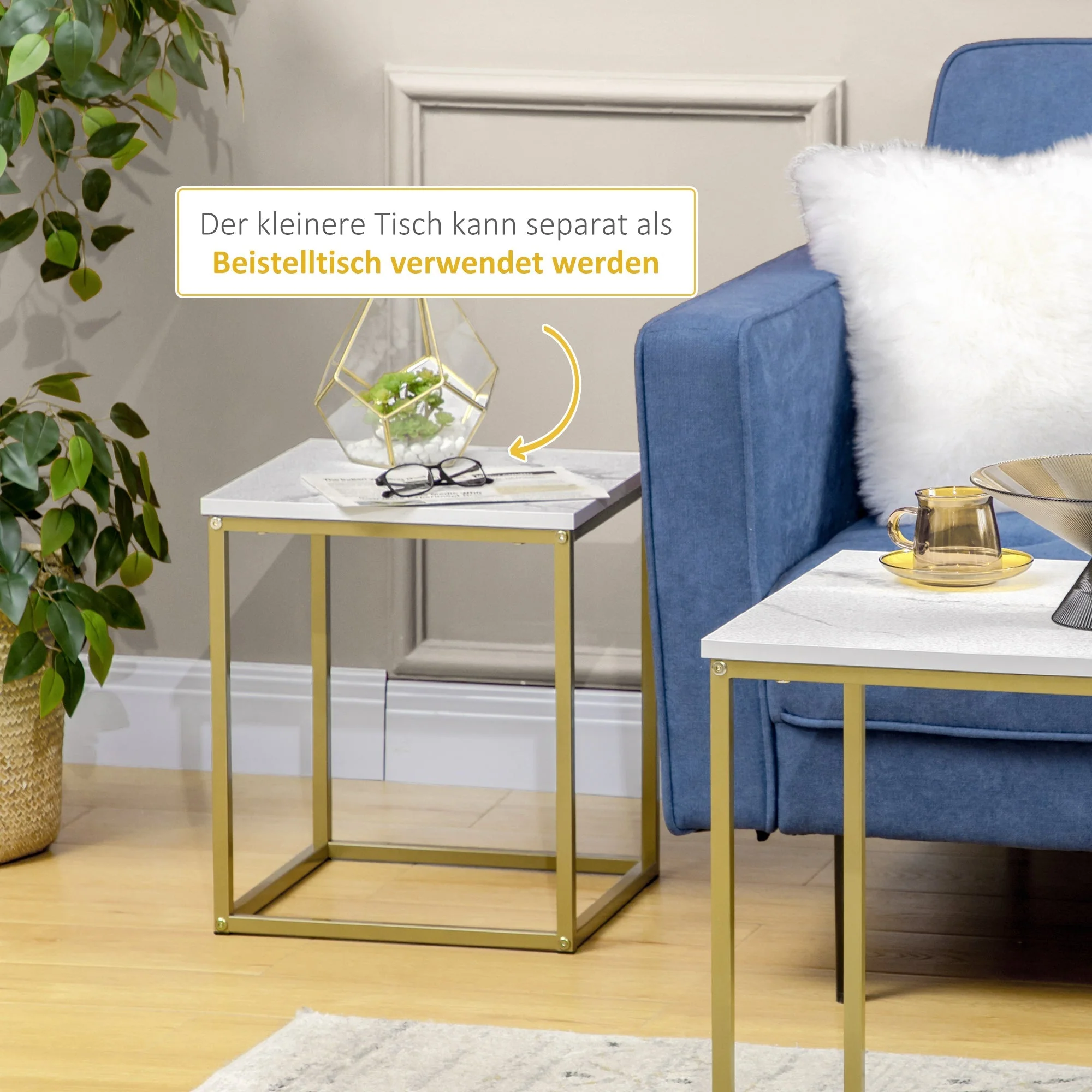 Coffee Table Set, Nesting Side Sofa Tables, Steel Frame, White - Image 5