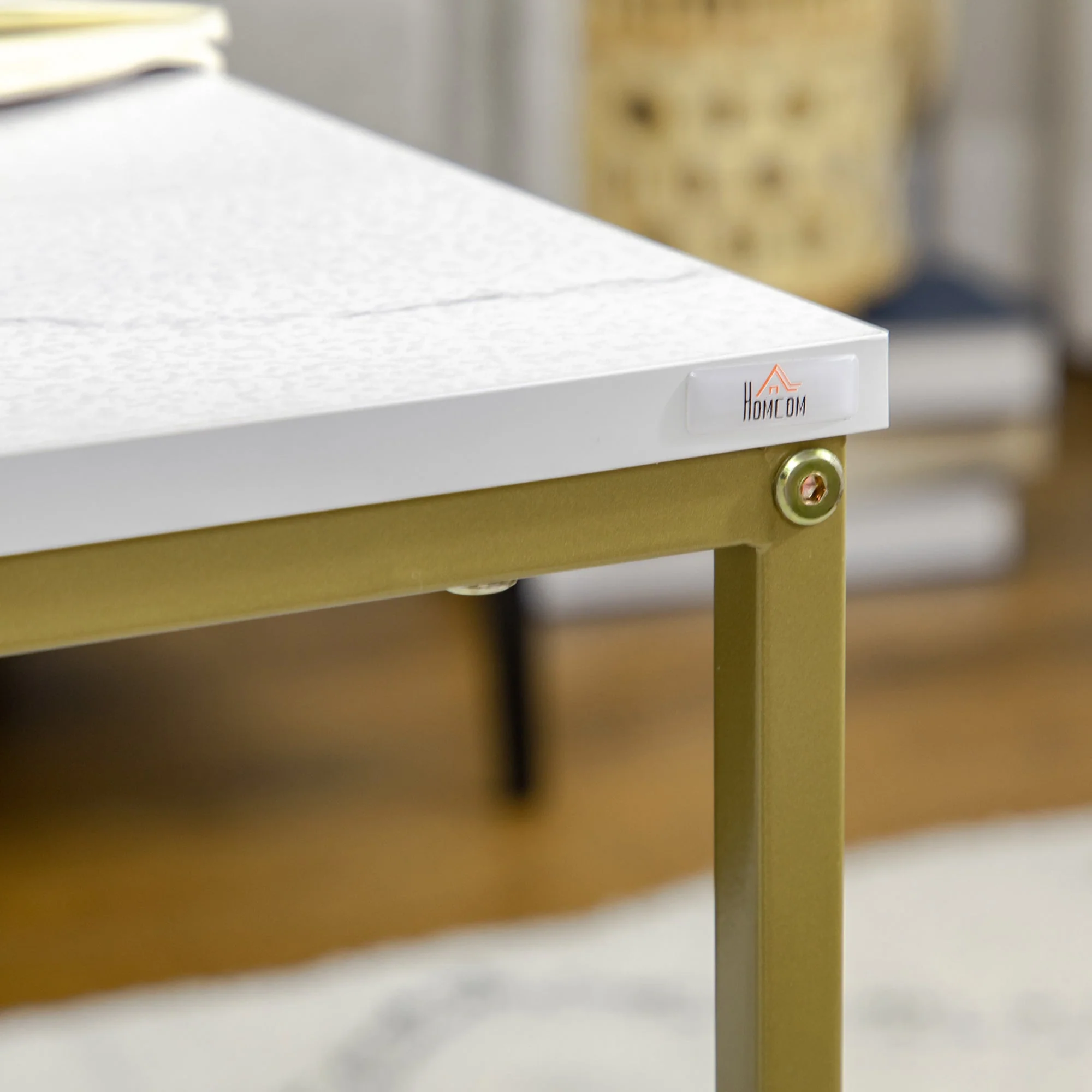 Coffee Table Set, Nesting Side Sofa Tables, Steel Frame, White - Image 7