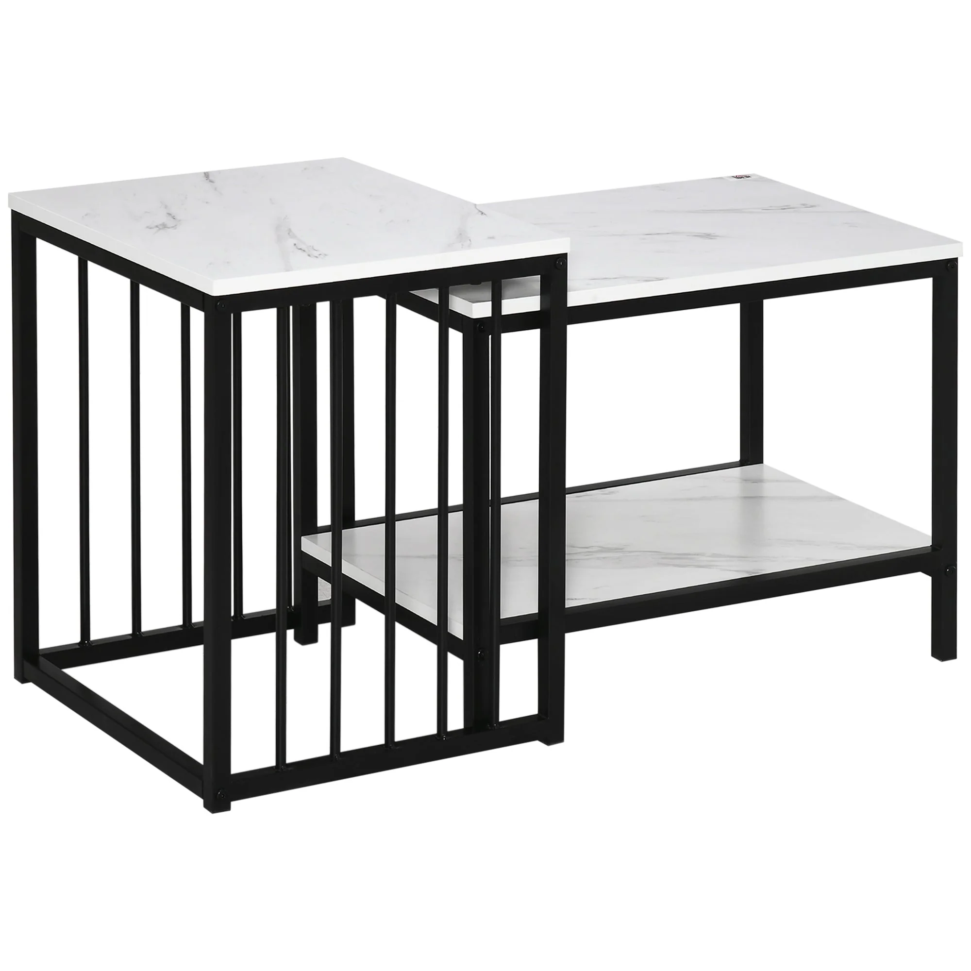 Coffee Table Set of 2 Nesting Modern Marble Look, Steel - Image 2