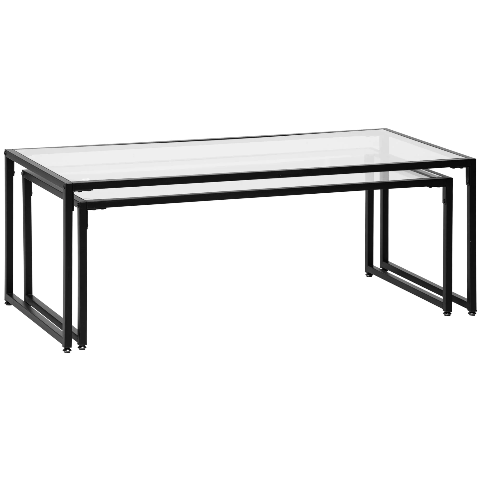Coffee Table Set of 2 Nesting Side Table Glass Black Steel - Image 2