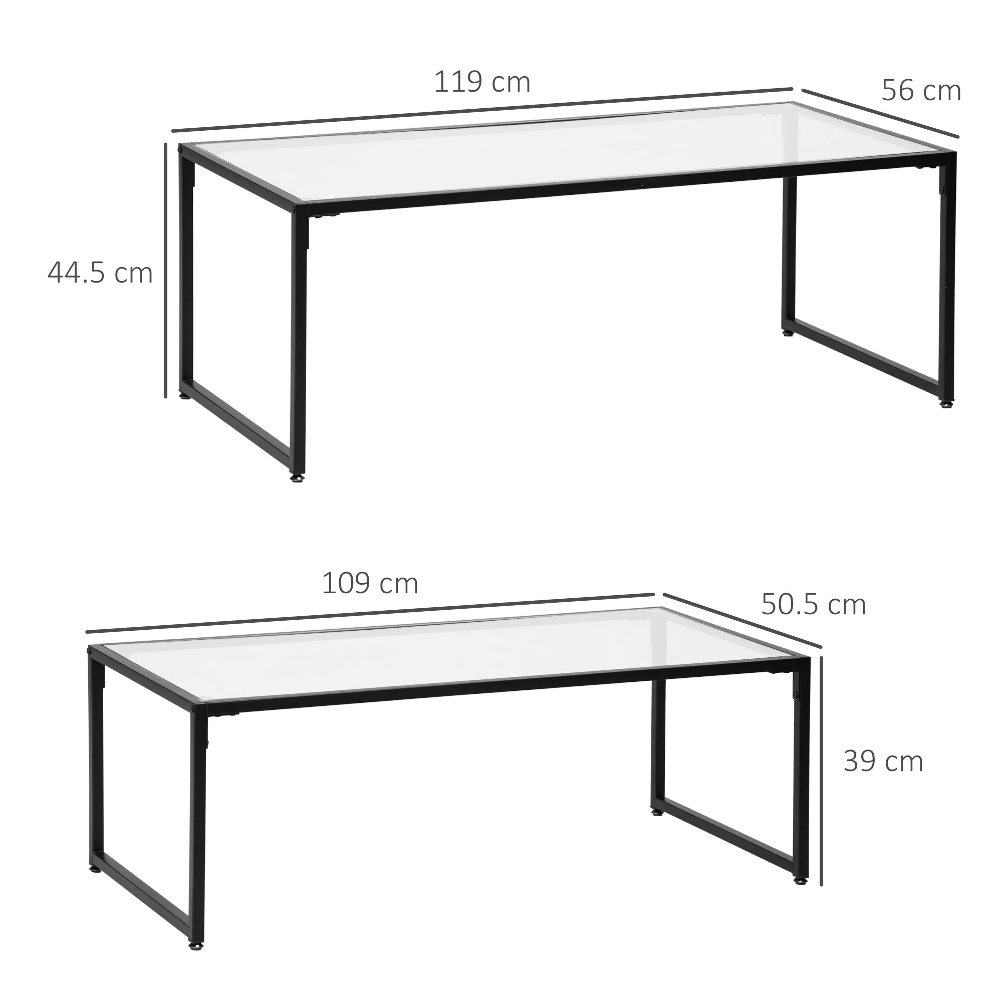 Coffee Table Set of 2 Nesting Side Table Glass Black Steel - Image 3