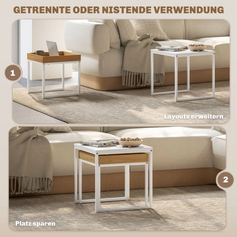 Coffee Table, Set of 2, Square, White MDF/Metal - Image 5