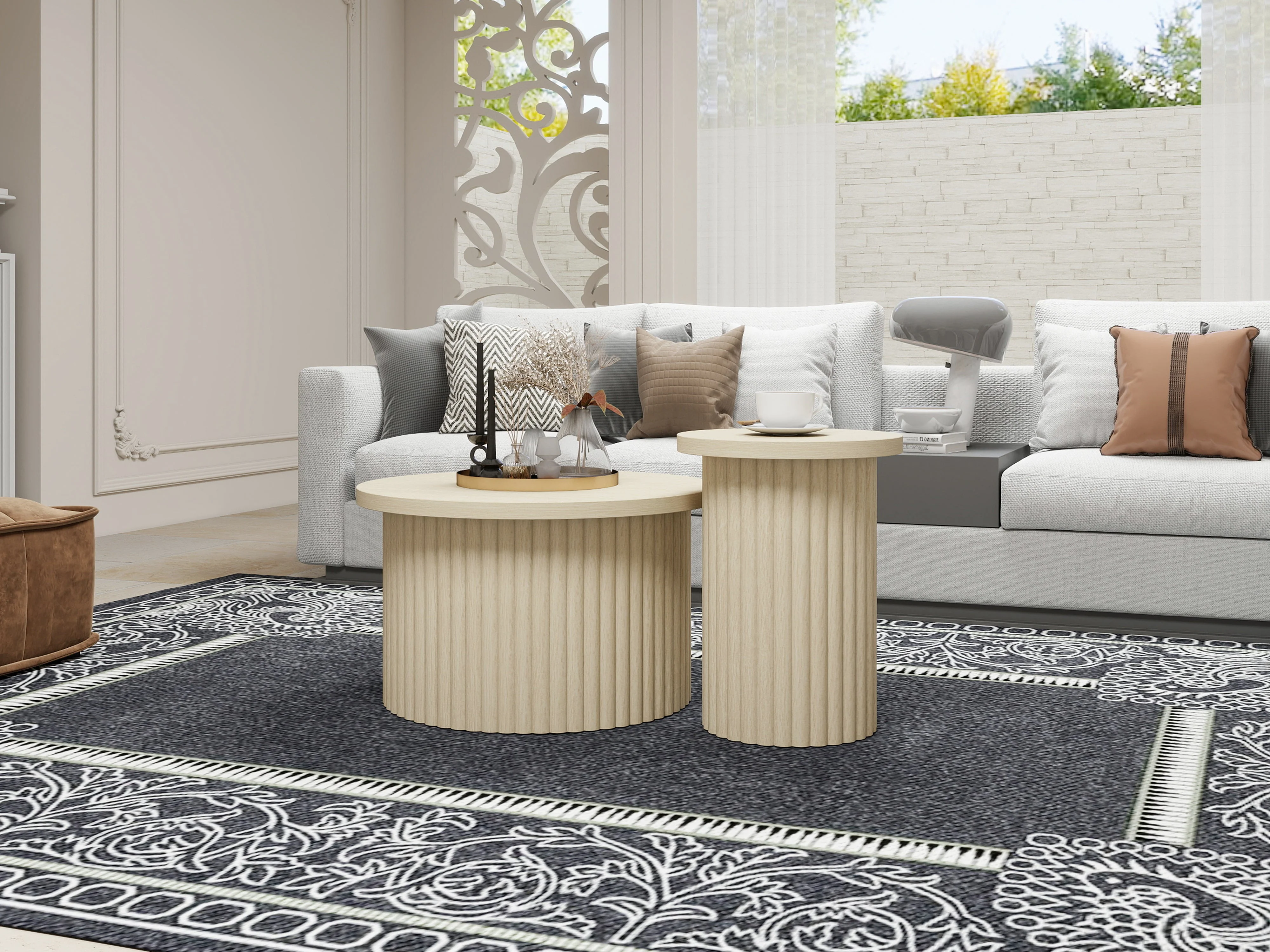 Coffee Table Set, Round 2-Pack Side Table, Natural Wood - Image 4