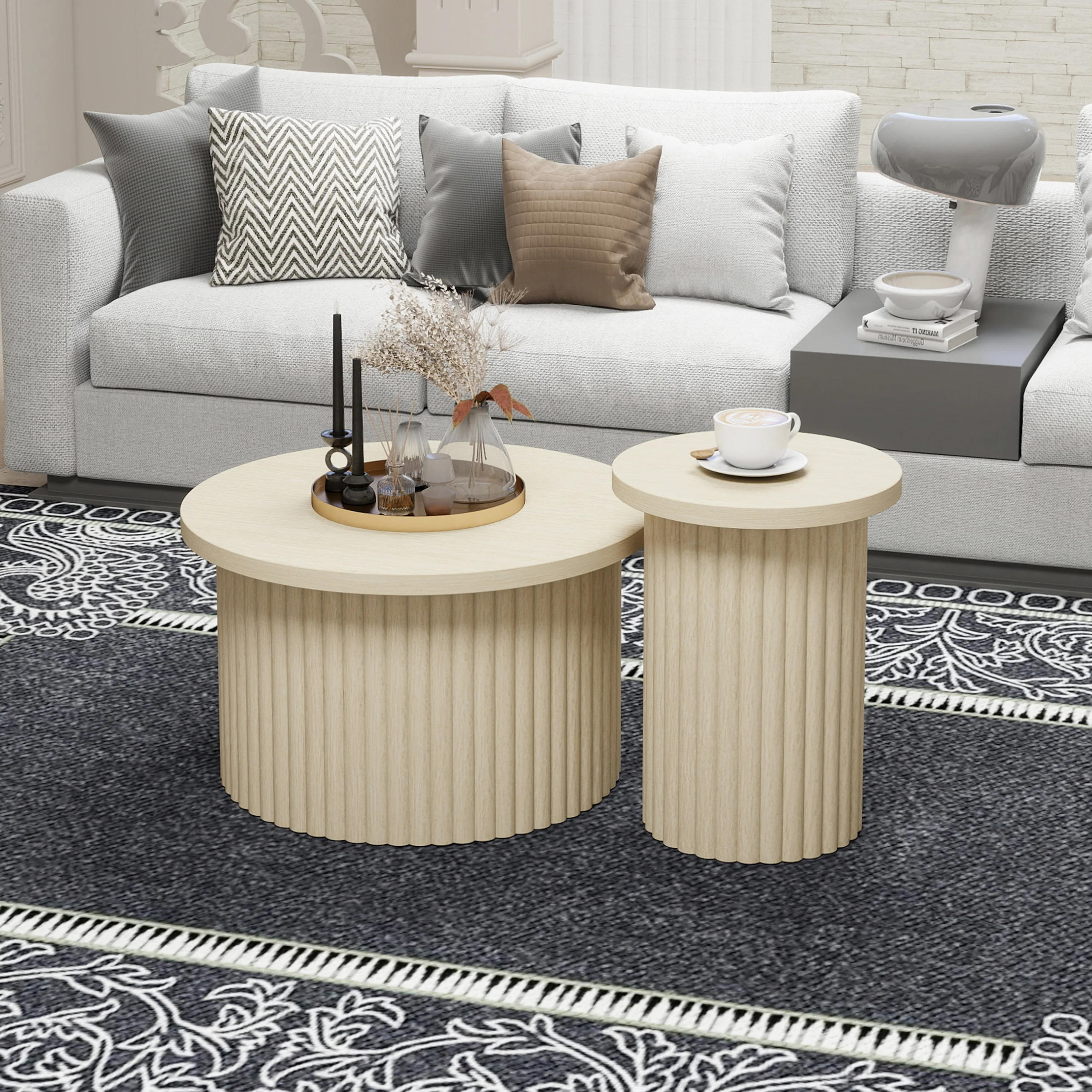 Coffee Table Set, Round 2-Pack Side Table, Natural Wood - Image 5
