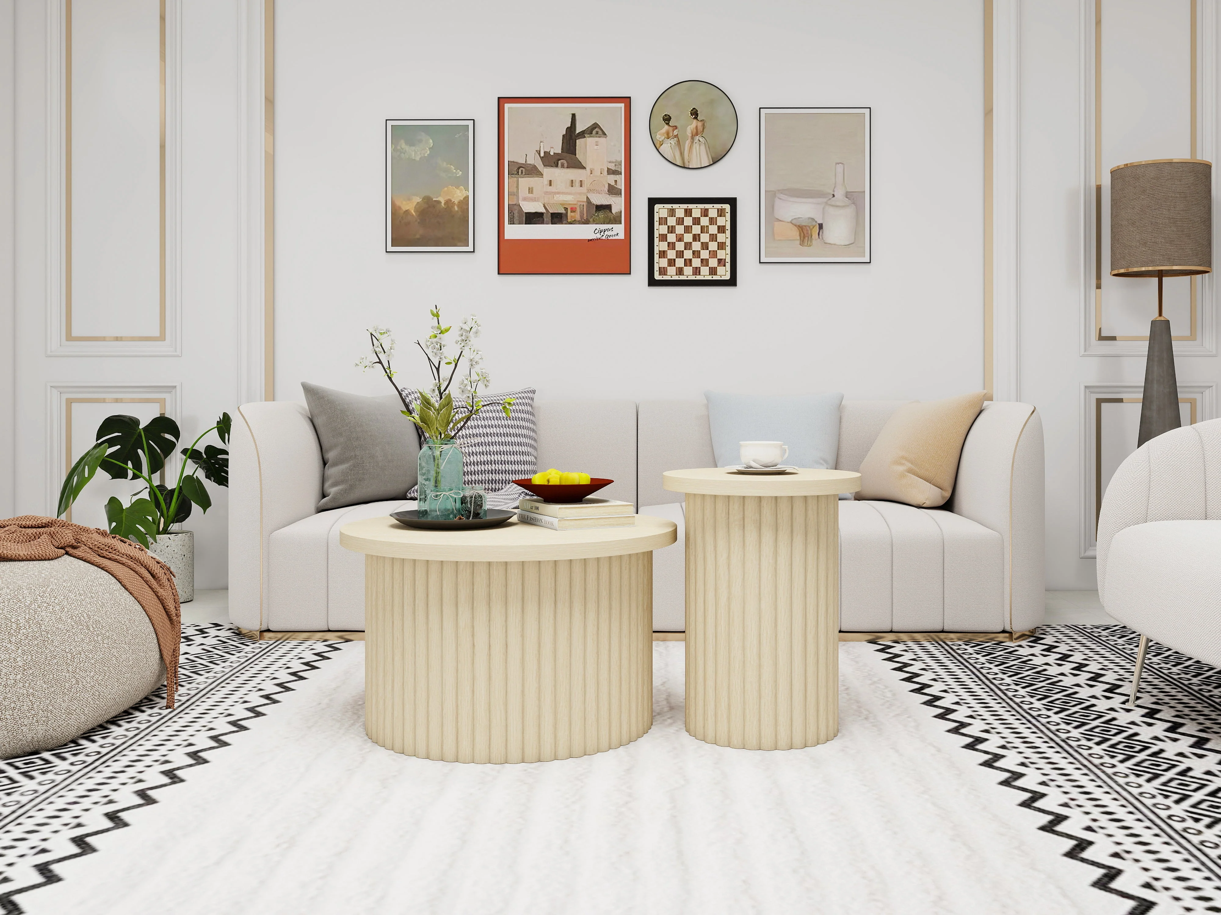 Coffee Table Set, Round 2-Pack Side Table, Natural Wood - Image 7