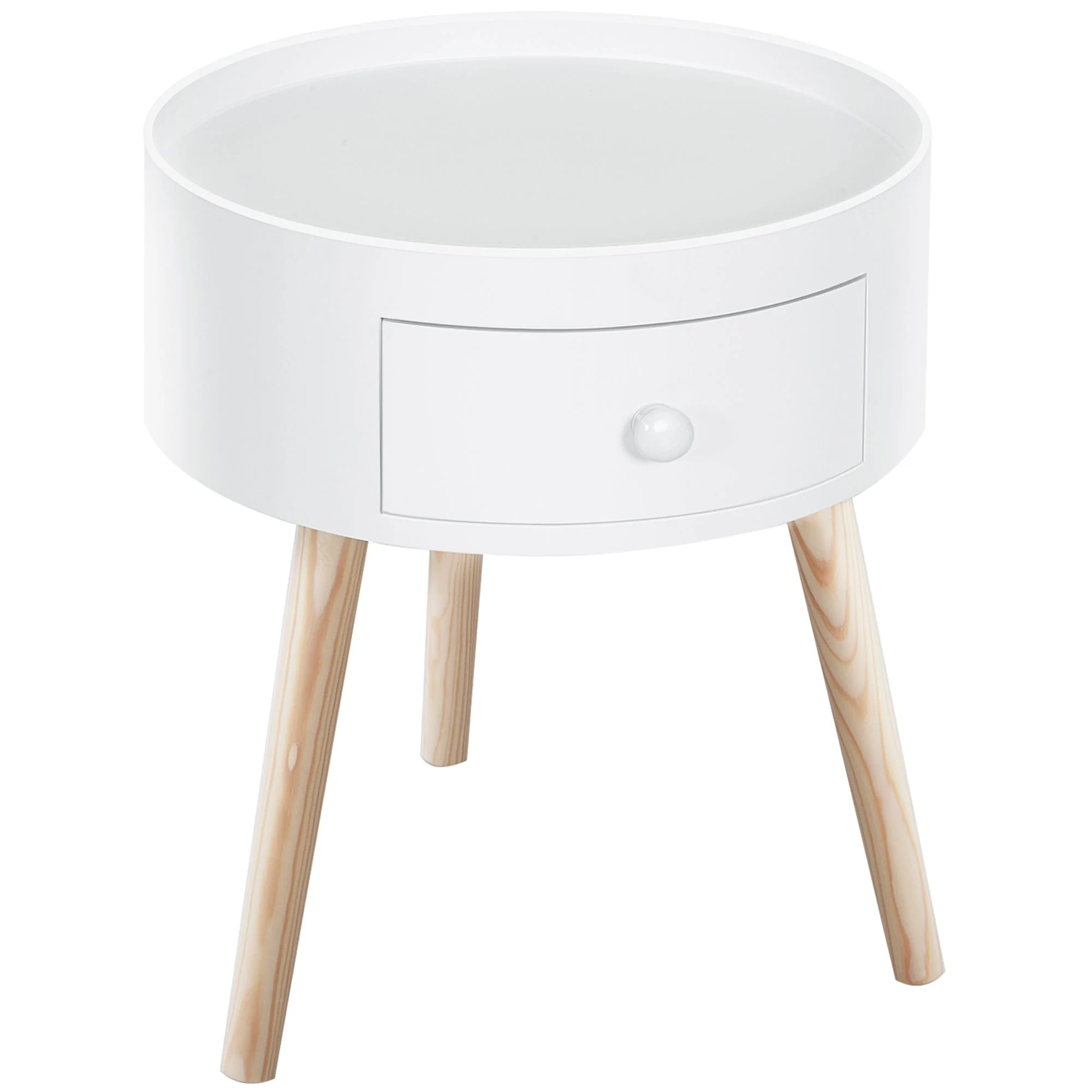 Coffee Table with Drawer, Round Side, 50 kg, White - Image 2