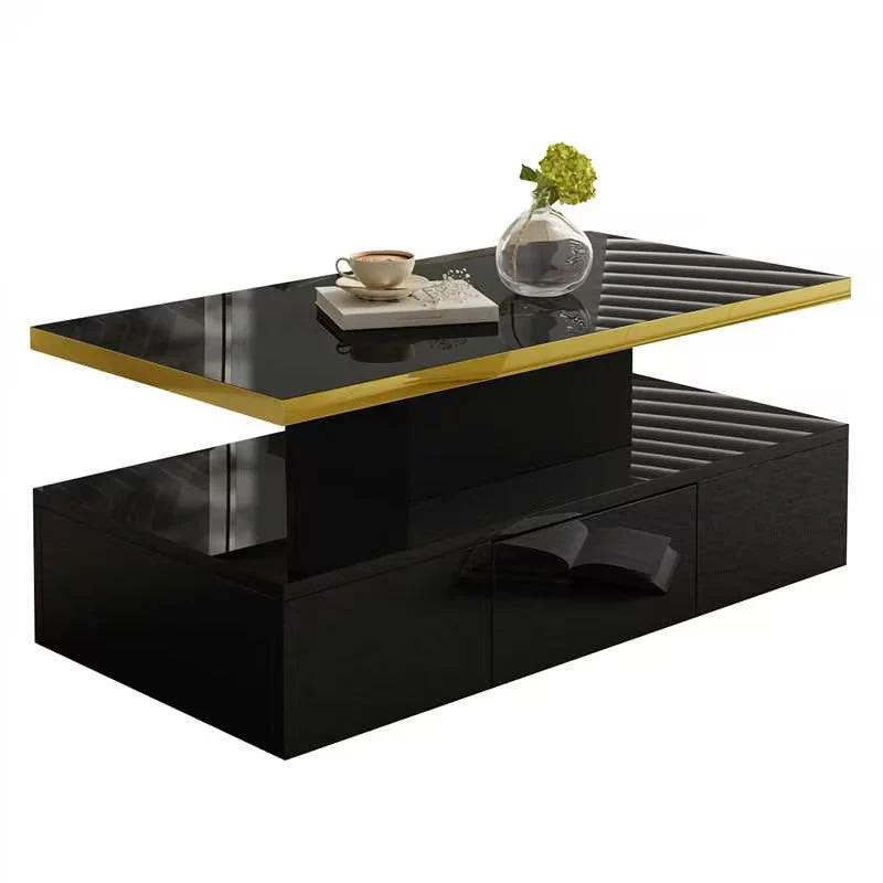 Coffee Table with Drawers, Shelves, High-Gloss Finish, LED Light - Image 2