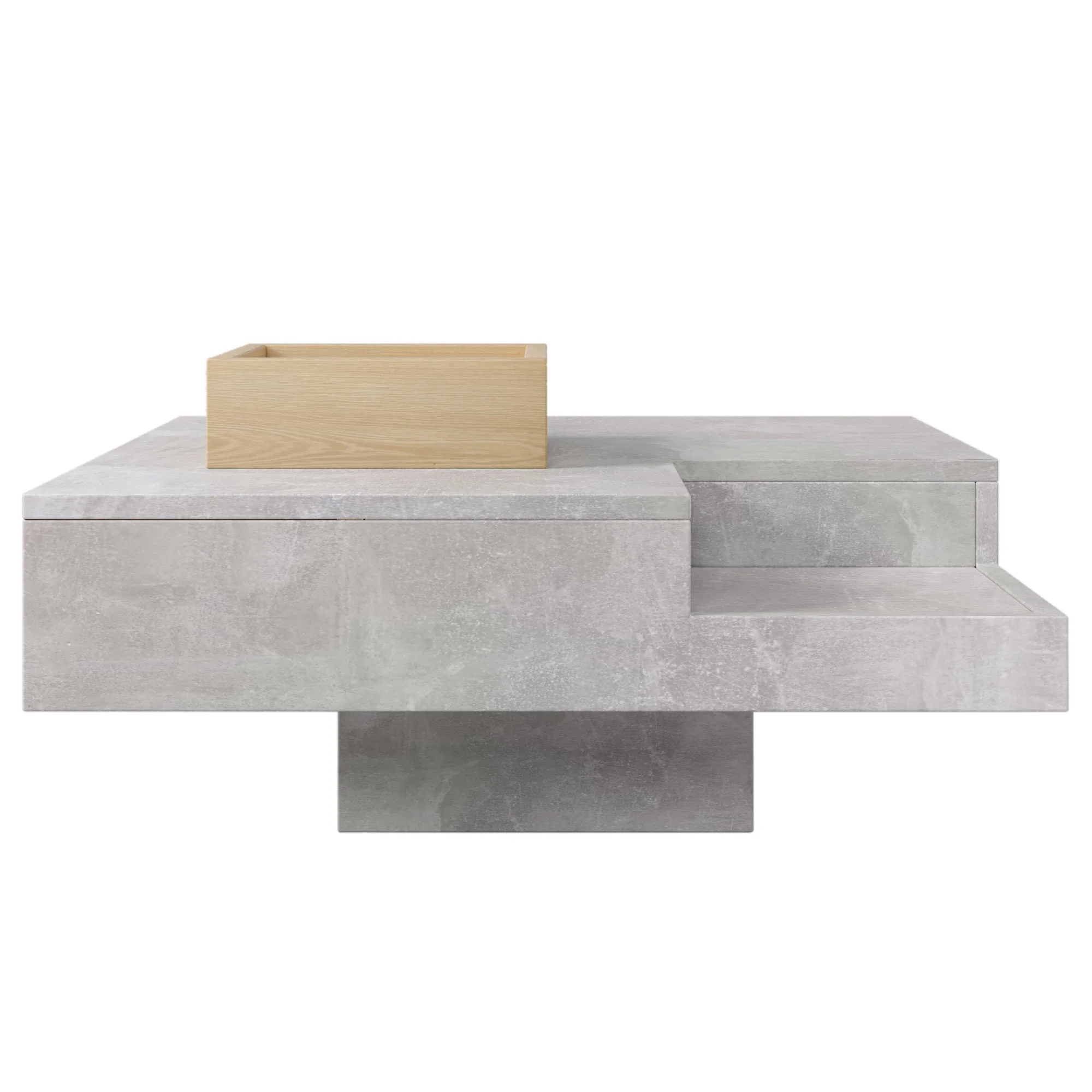 Coffee Table with Removable Storage Box, Concrete Gray and Wood - Image 9