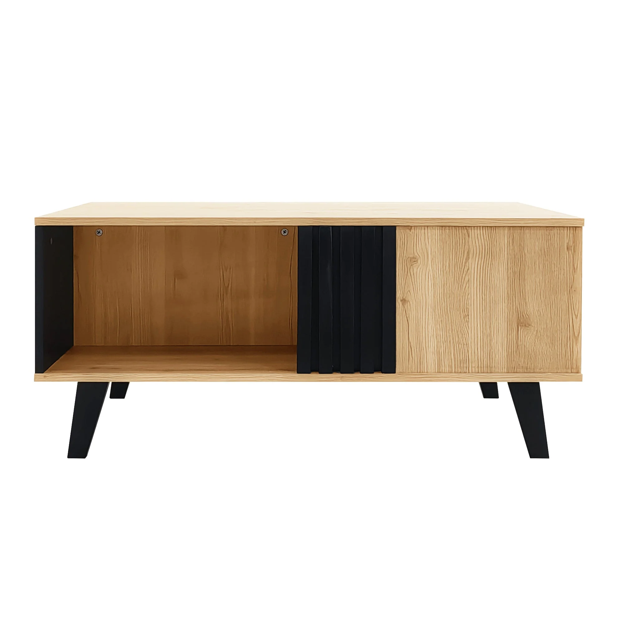 Coffee table with side table and drawer, versatile storage, wood and black design - Image 9