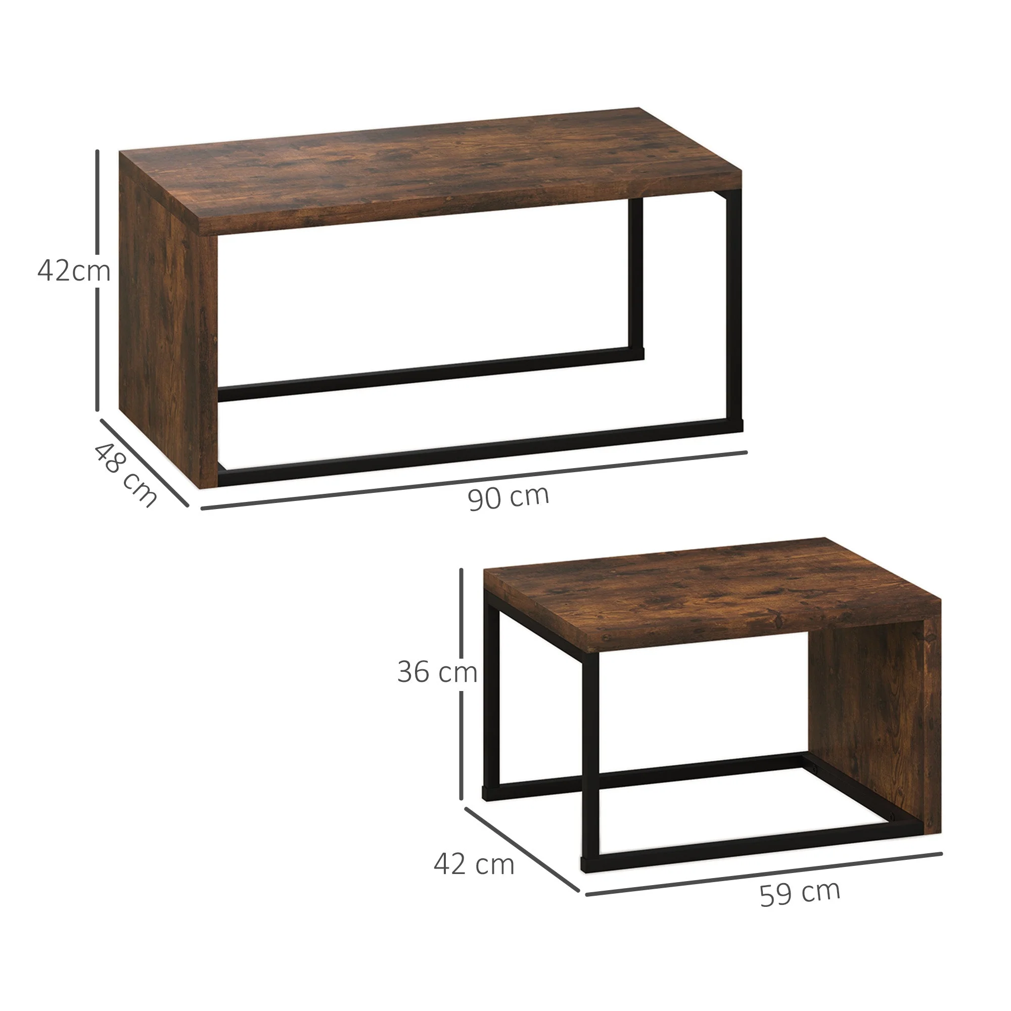 Coffee Tables, Nesting Multifunctional Various Shapes, Black and Brown Metal - Image 3