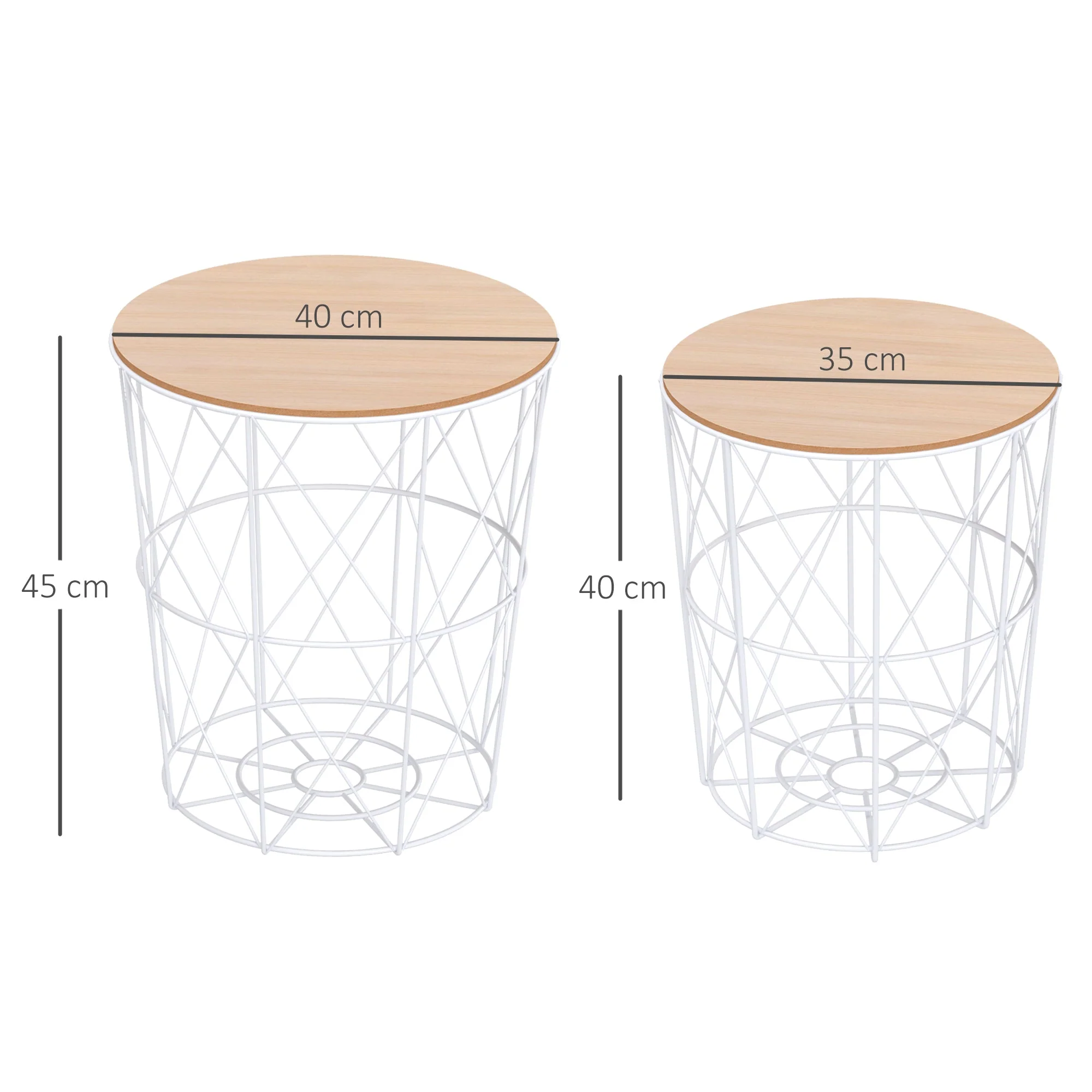 Coffee Tables, Set of 2, Side Table, MDF Metal, Natural White - Image 3
