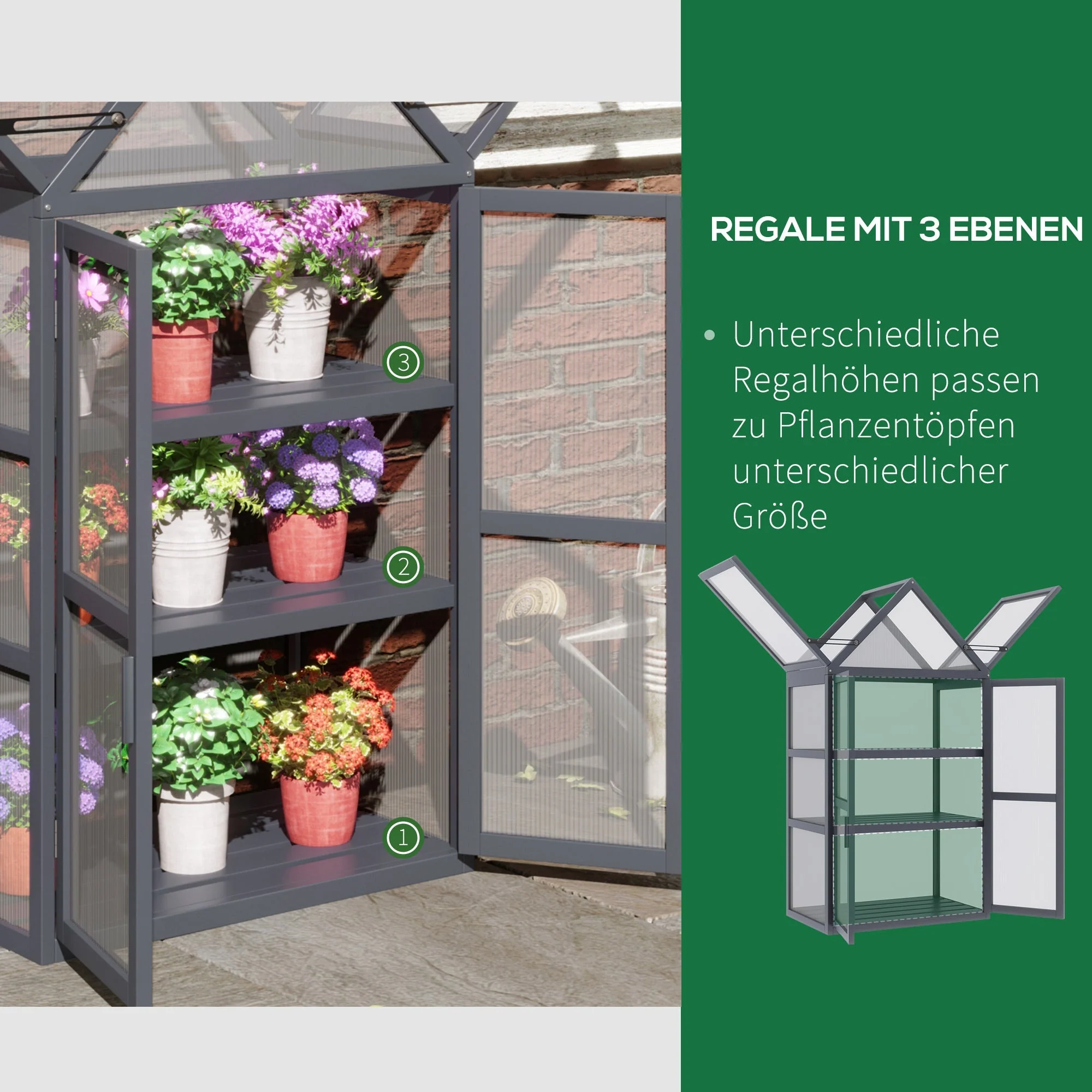 Cold Frame Greenhouse 3 Level Hinged Roof Wood Natural - Image 6