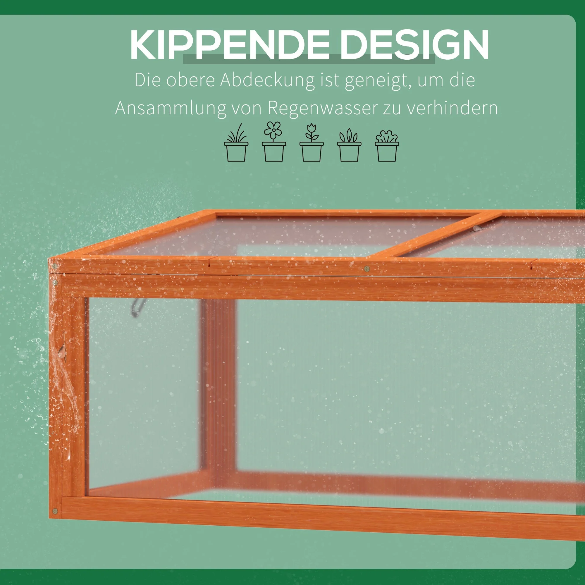 Cold Frame Greenhouse, Weatherproof Wood & Polycarbonate, Orange - Image 6