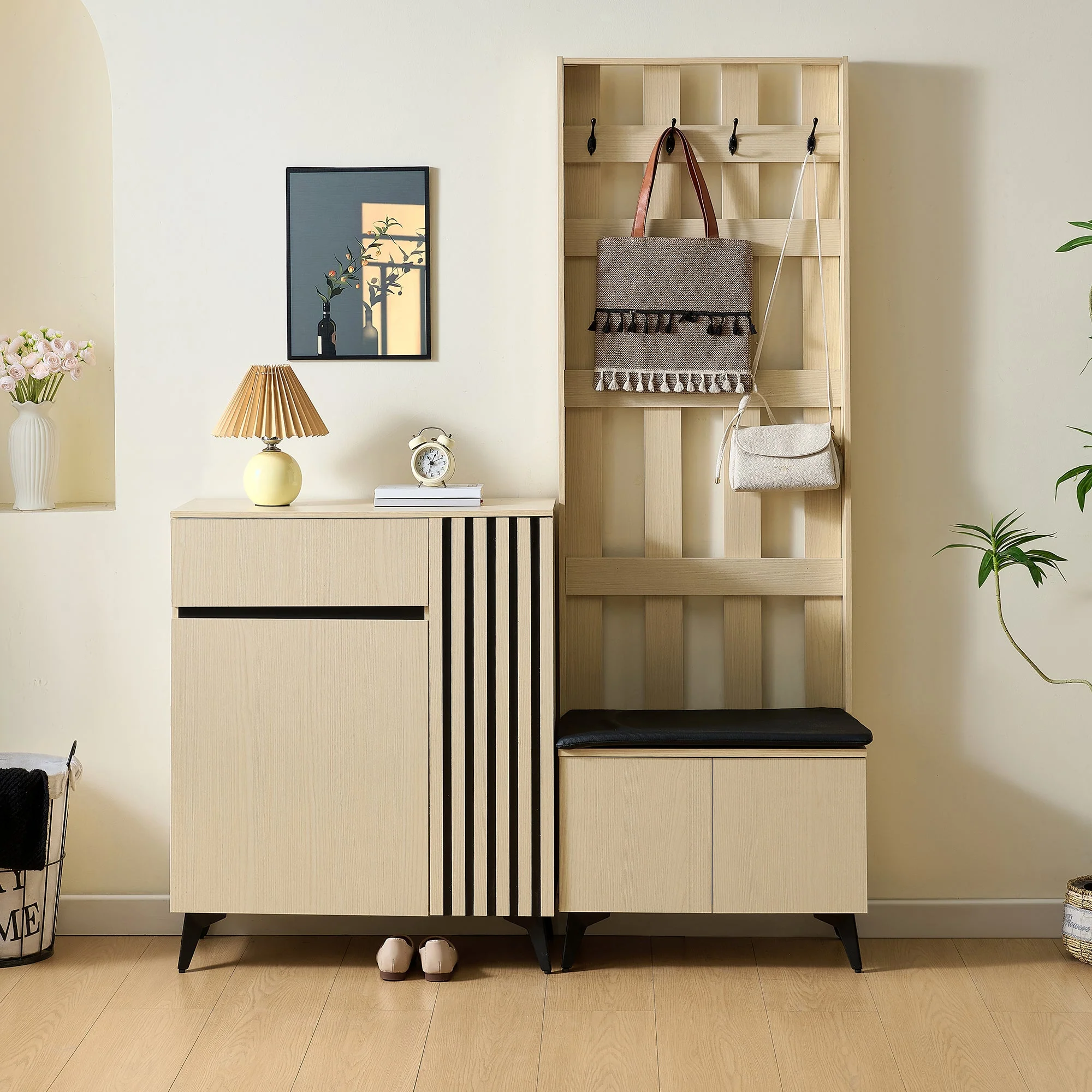 Combination Set: Modern Wardrobe, Bench & Shoe Cabinet Storage Solution - Image 3