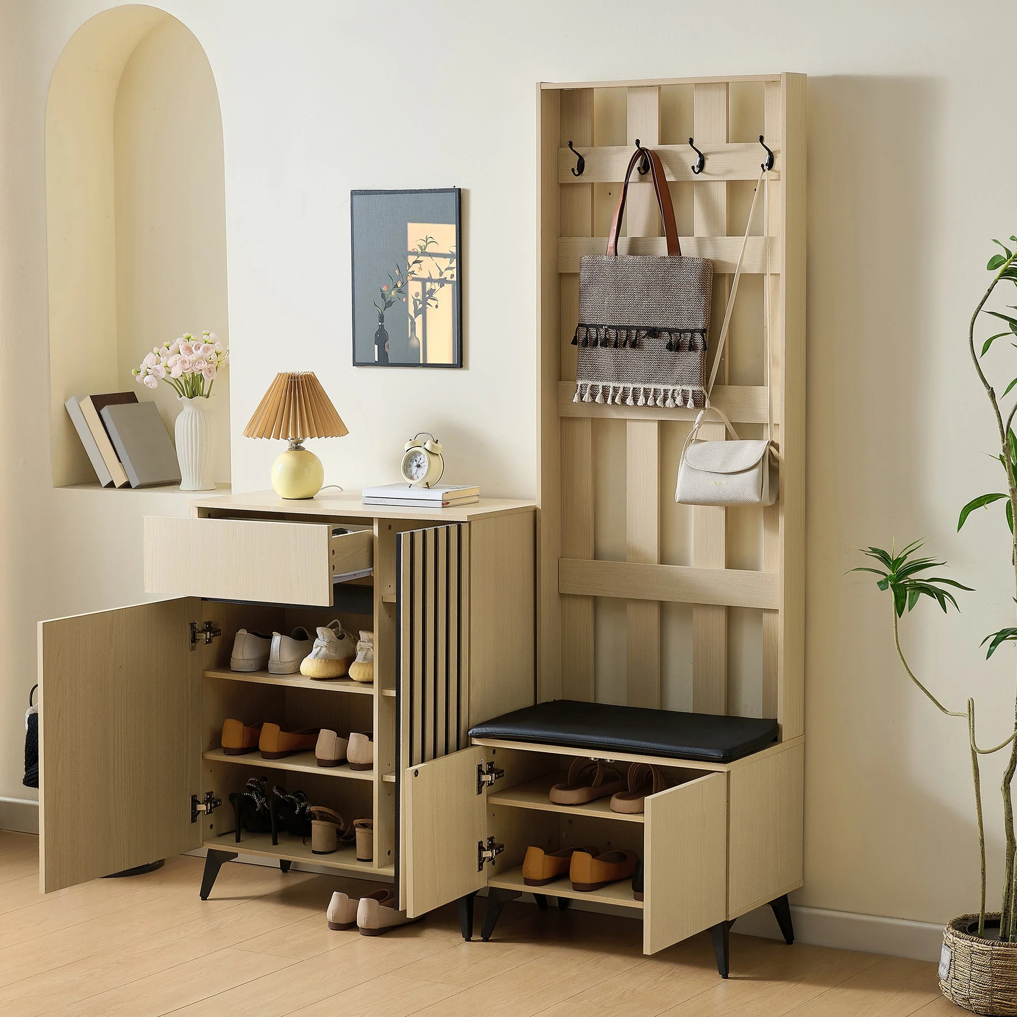 Combination Set: Modern Wardrobe, Bench & Shoe Cabinet Storage Solution - Image 4