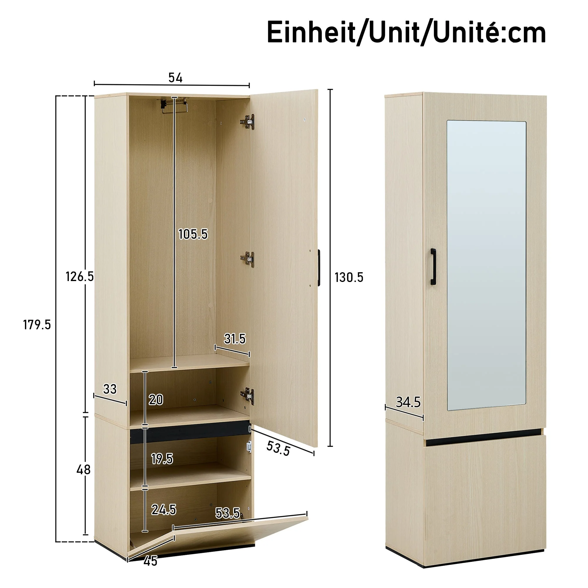 Combined Wardrobe Hallway Set with Mirror, Bench, Shoe Rack, Extendable Clothes Rail - Image 5