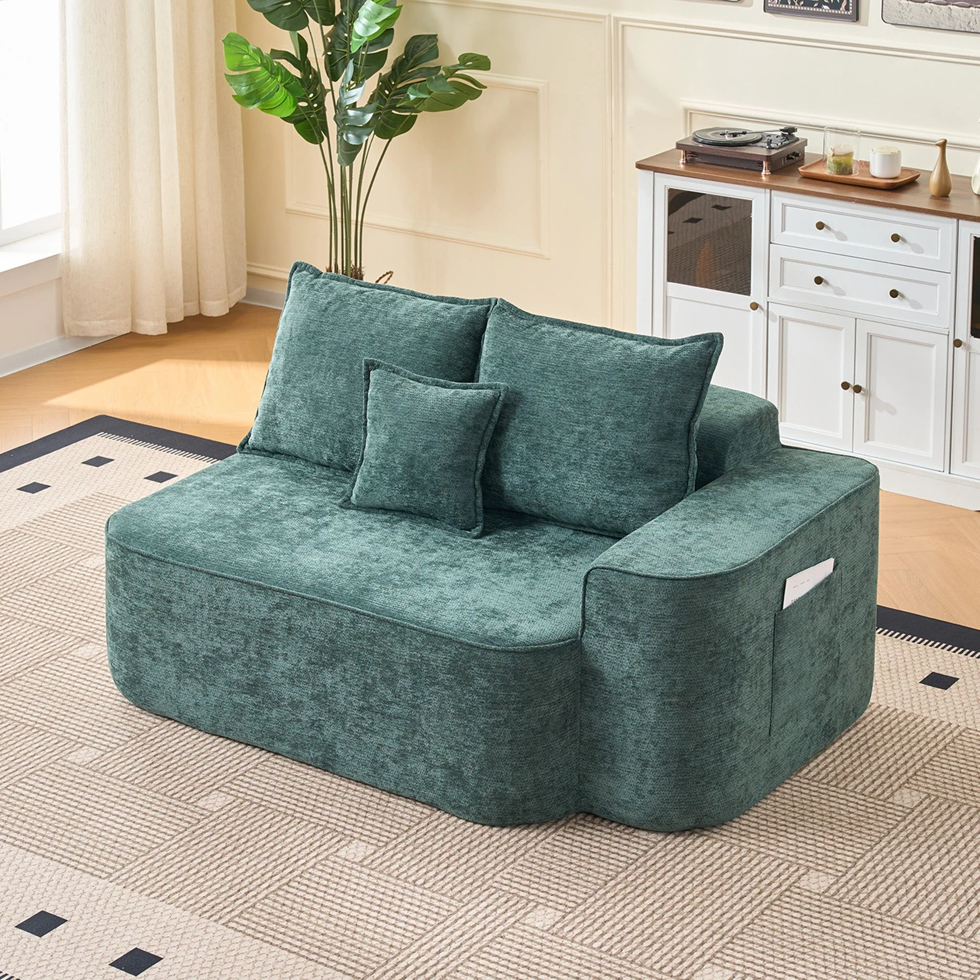 Comfortable 2-Person Sofa with Cushions and Side Pockets, No Assembly Required, Green - Image 3